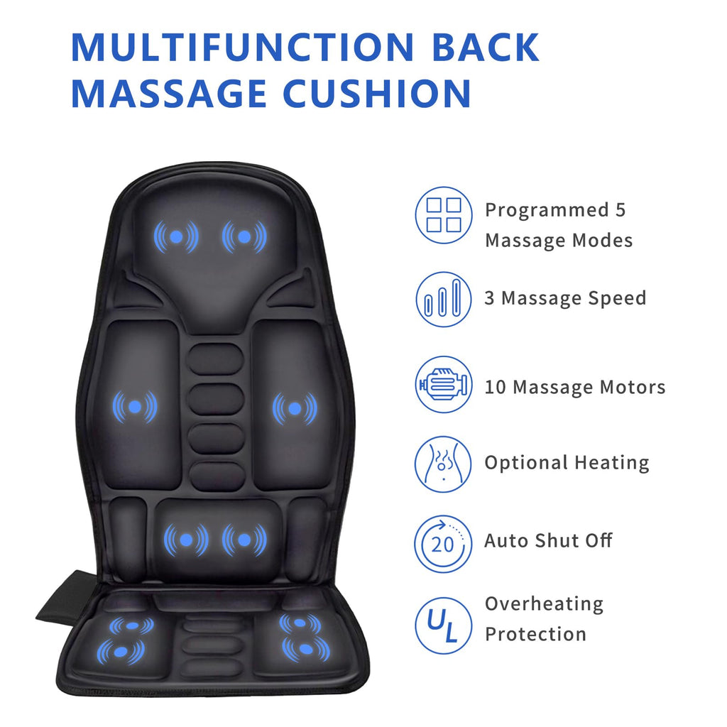 Sotion Seat Massager, Vibrating Back Massager for Chair Massage Cushion, 10 Vibrations to Relieve Stress and Fatigue for Back, S