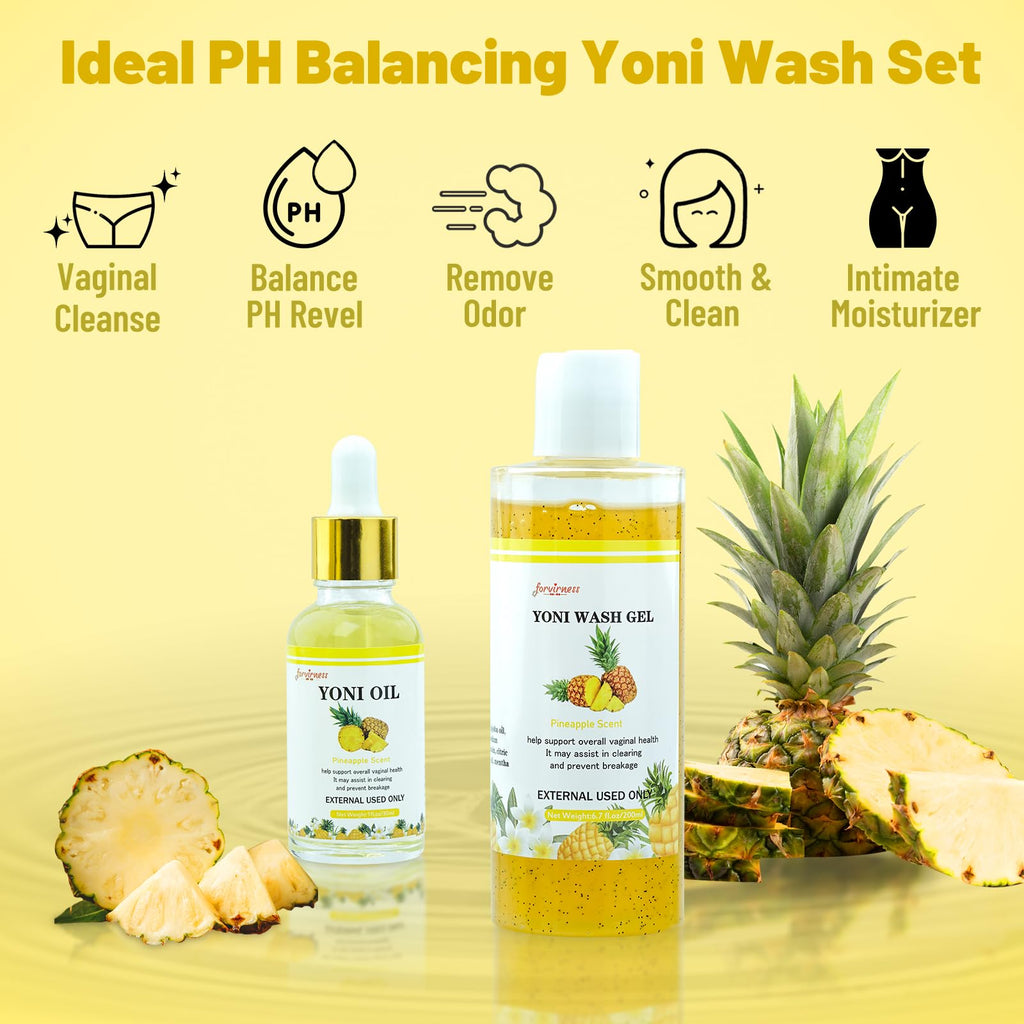 Natural Yoni Wash Yoni Oil Set, Feminine Wash for Women ph Balance, 1 fl.oz Feminine Oil & 6.7 fl.oz Intimate Vaginal Wash - Pin