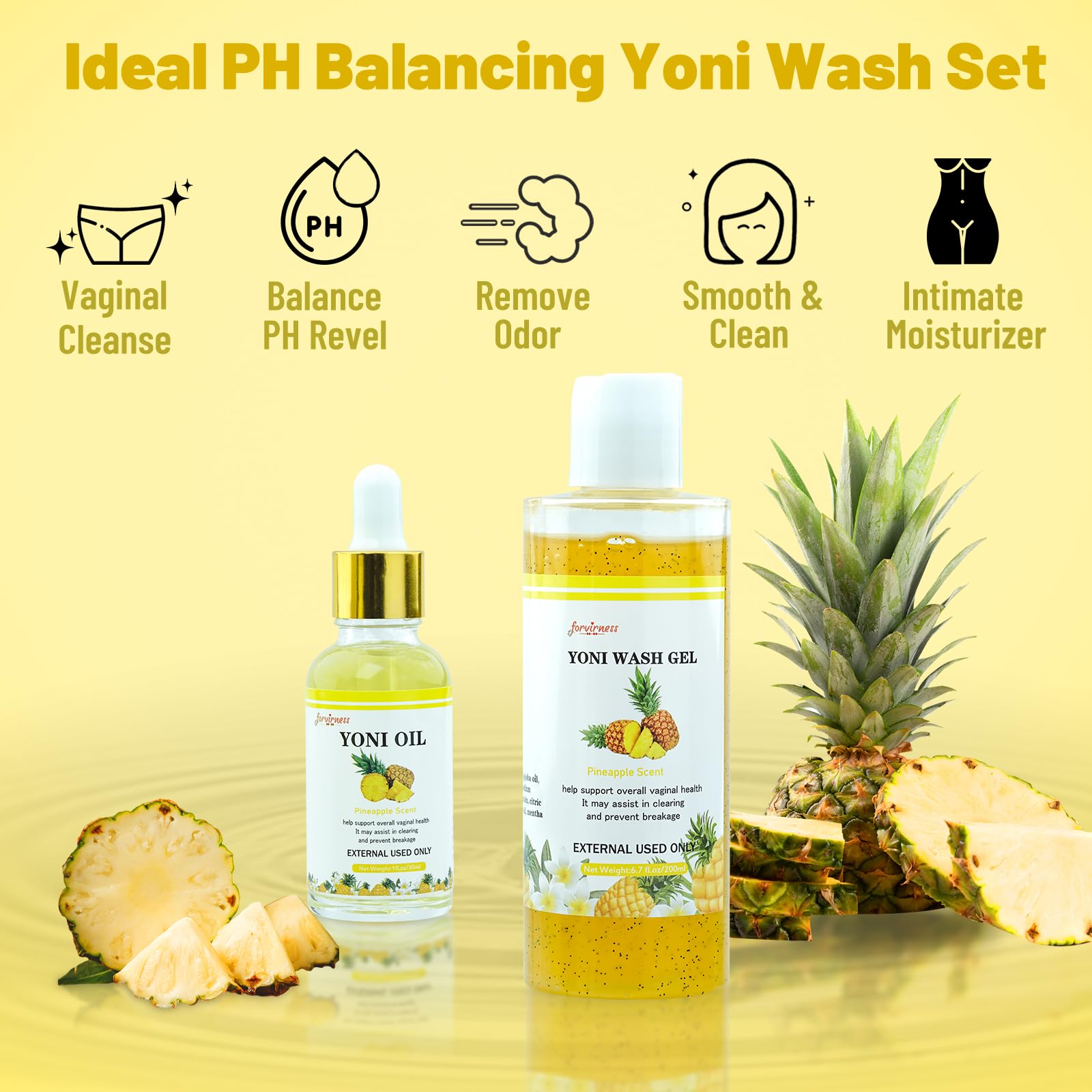 Natural Yoni Wash Yoni Oil Set, Feminine Wash for Women ph Balance, 1 fl.oz Feminine Oil & 6.7 fl.oz Intimate Vaginal Wash - Pin