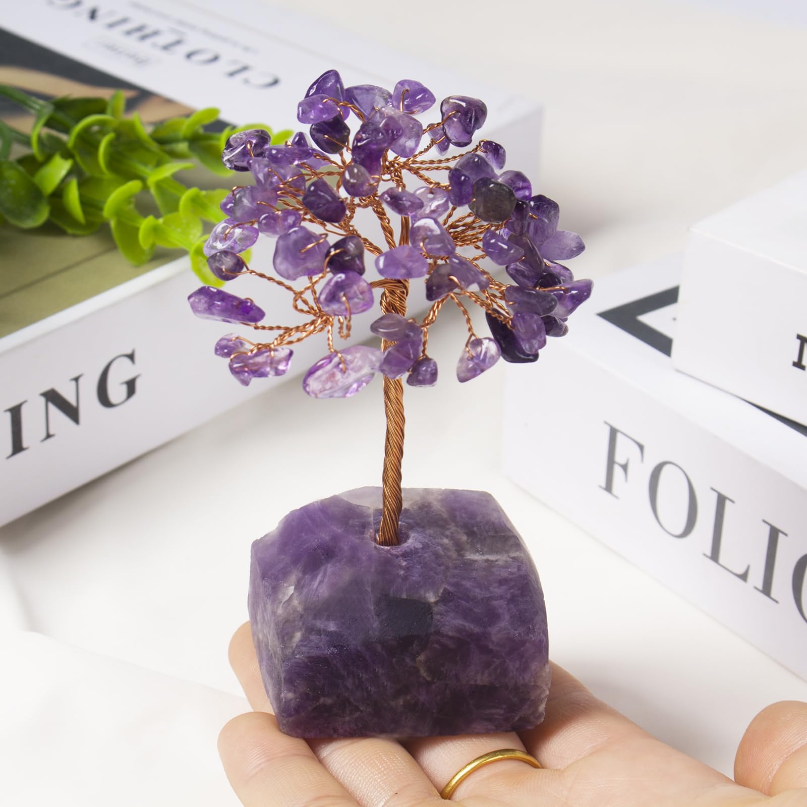 QLRSUXN Amethyst Crystal Tree of Life,4 Inch Natural Healing Stones,Reiki Energy Money Tree, Handmade with Copper Wire,Feng Shui