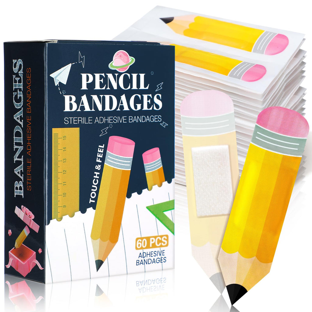 Geiserailie 60 Pcs Christmas Kids Pencil Bandages with Gift Box Christmas Party Favors Surprise Self Adhesive Cute Pencil Bandag