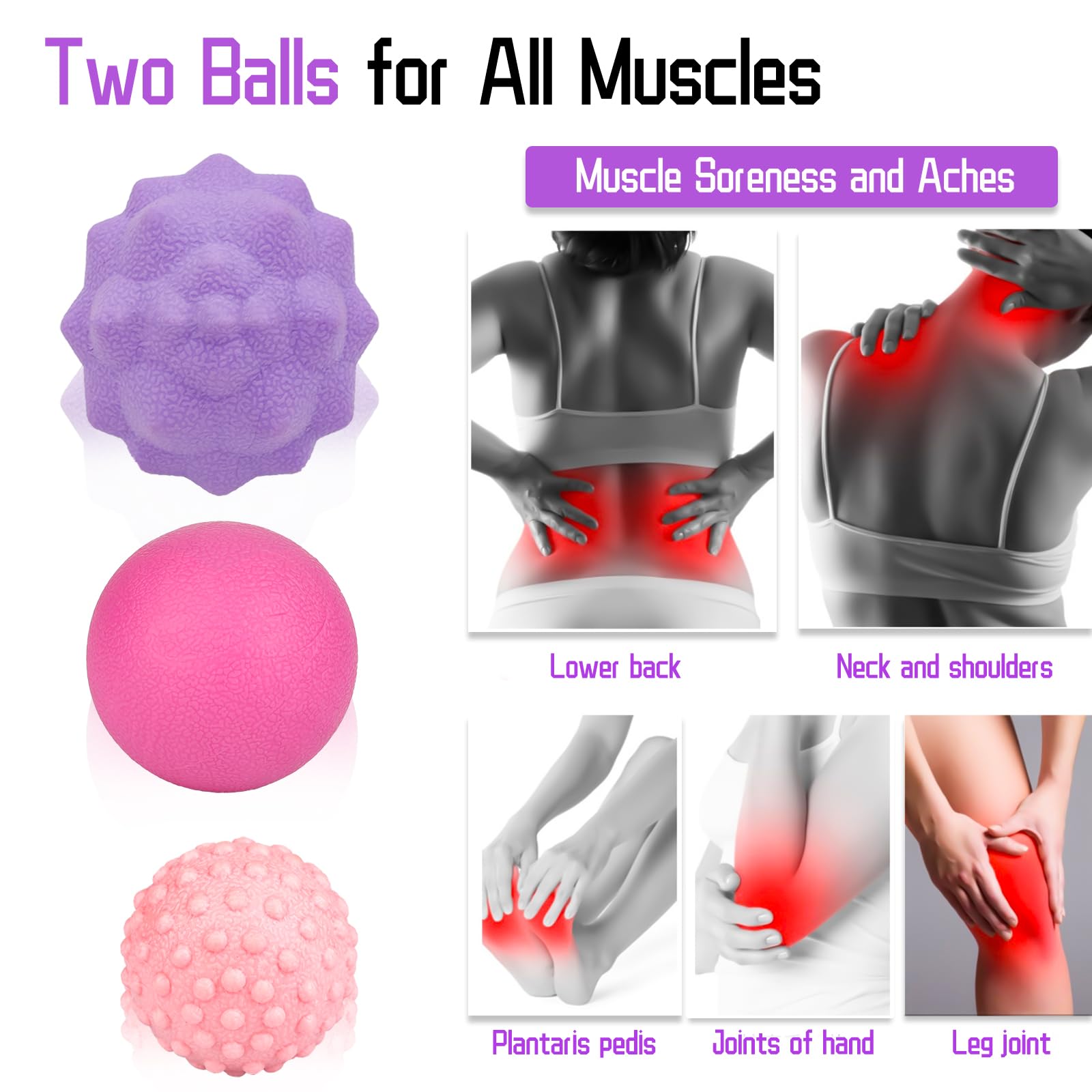 LITLUCIS Lacrosse Ball Muscle Massage Ball Massage Lacrosse Ball 3 Piece Set. for Myofascial Release, Trigger Point Therapy, Mus