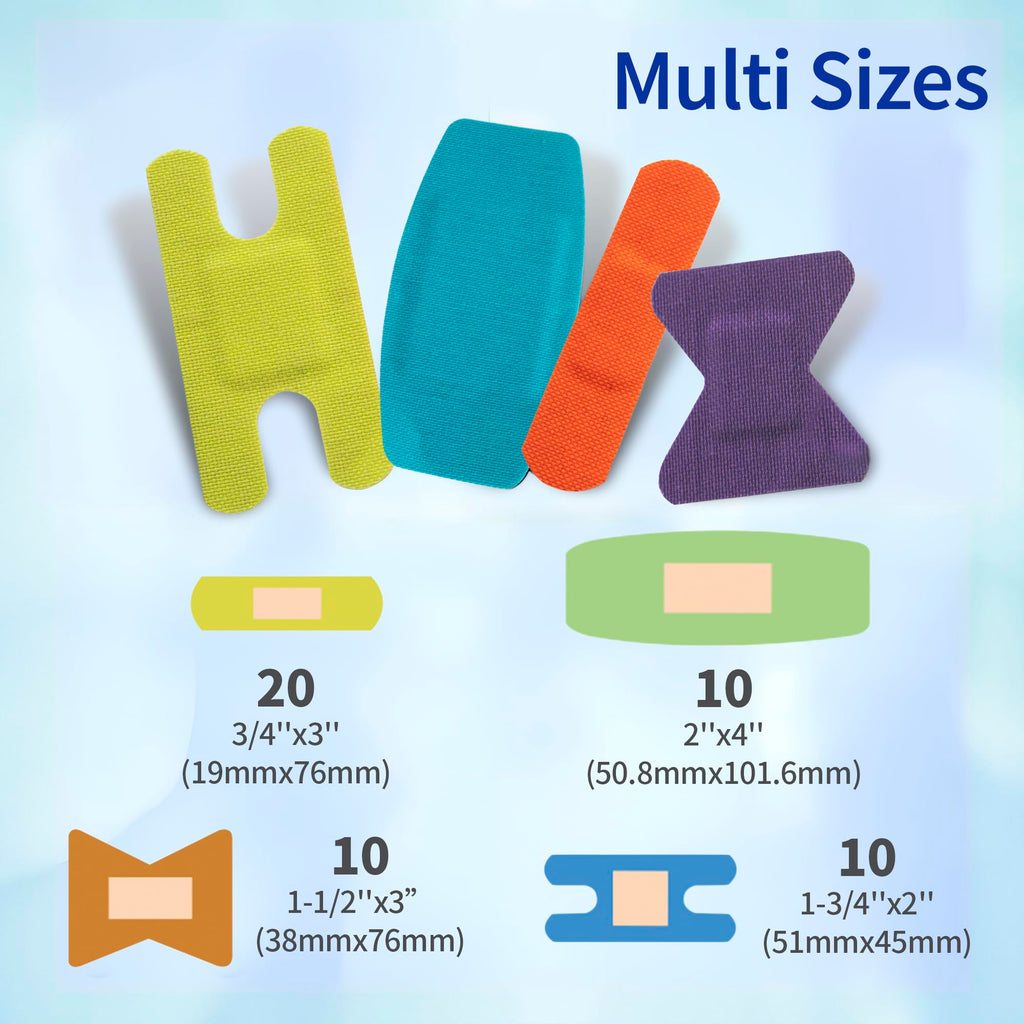 Ourmed Flexible Fabric Bandages with Non-Stick Pad, Latex Free, Rainbow Colors Adhesive Bandage First Aid Wound Care for Cuts, S