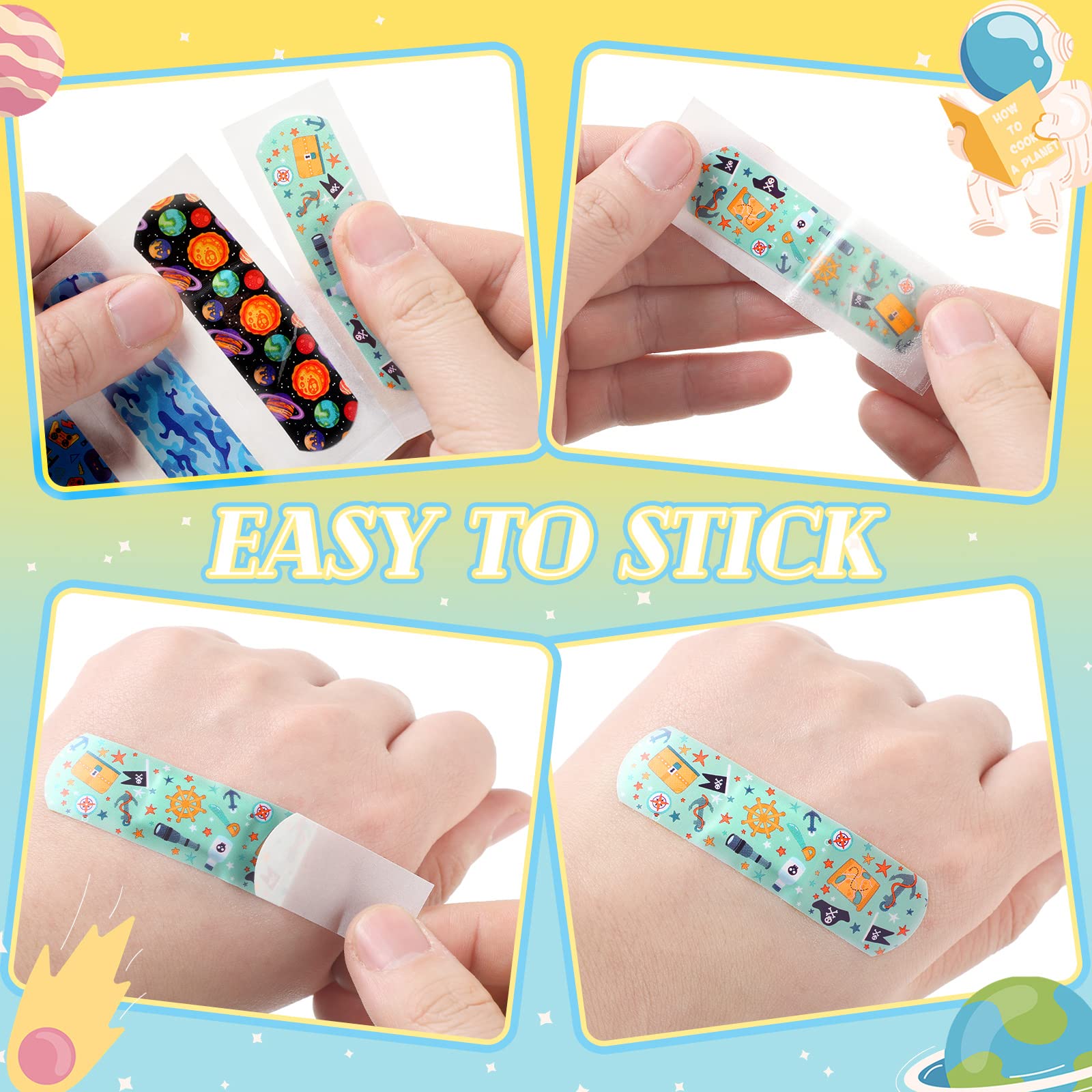 120 Pcs 20 Styles Kids Bandages Bulk Cute Cartoon Flexible Bandages Waterproof Breathable Bandages Strip Protect Cuts and Scrape