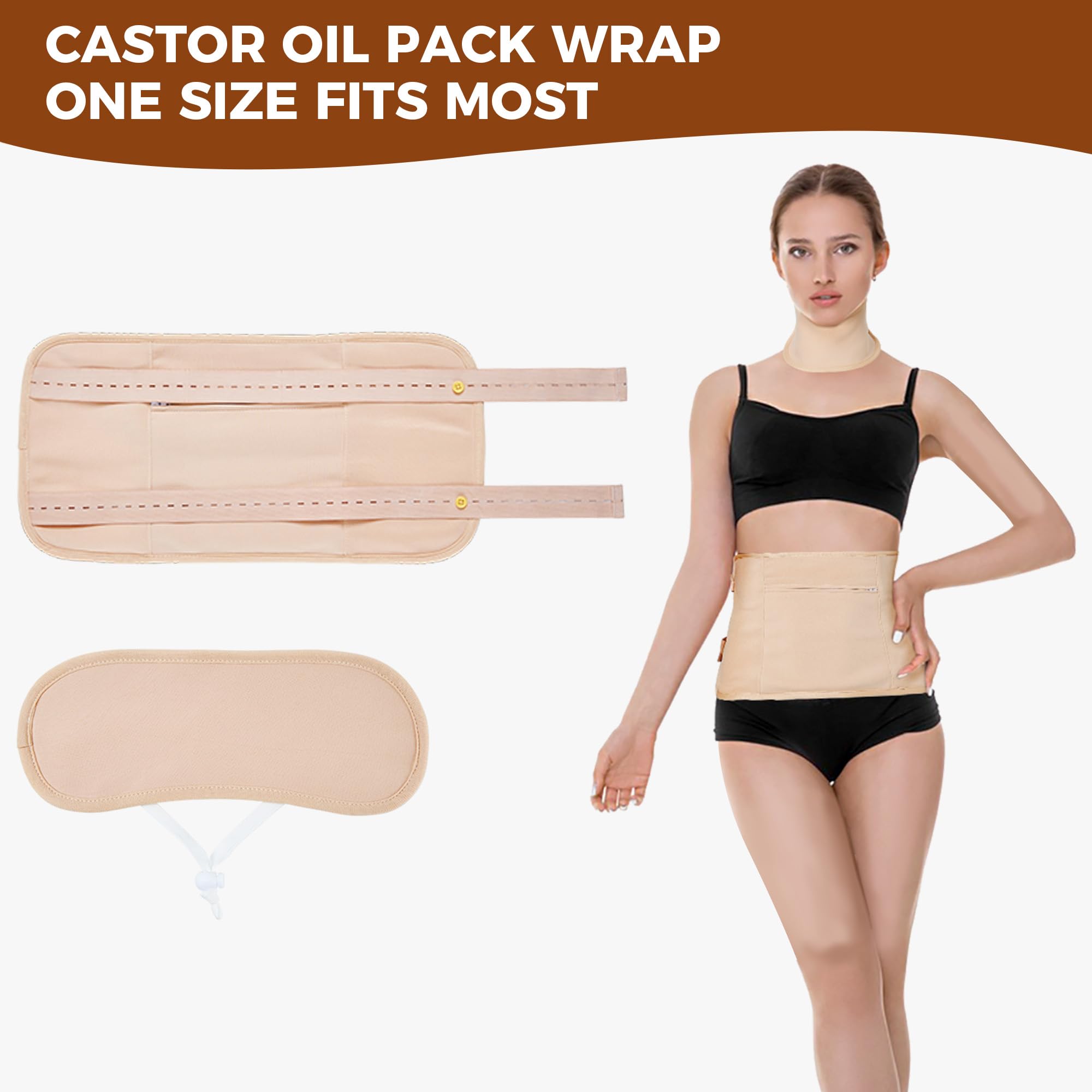 GYBOHO Castor Oil Pack Wrap Reusable & 16fl.oz Castor oil Organic Cold-Pressed Unrefined, with Disposable Castor oil Patches, fo