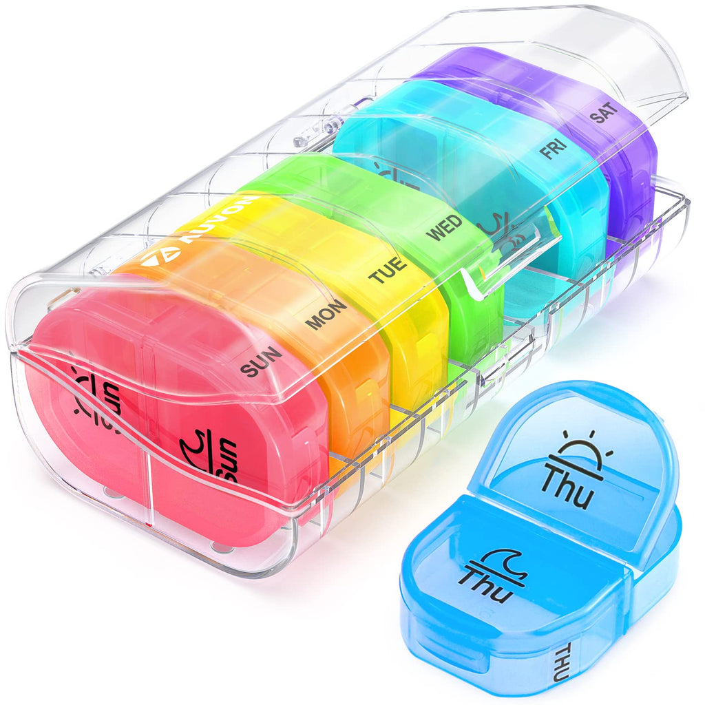AUVON Pill Box 2 Times a Day, Weekly Pill Organizer AM PM with 7 Daily Pocket Case to Hold Vitamin, Medicine, Medication, and Su