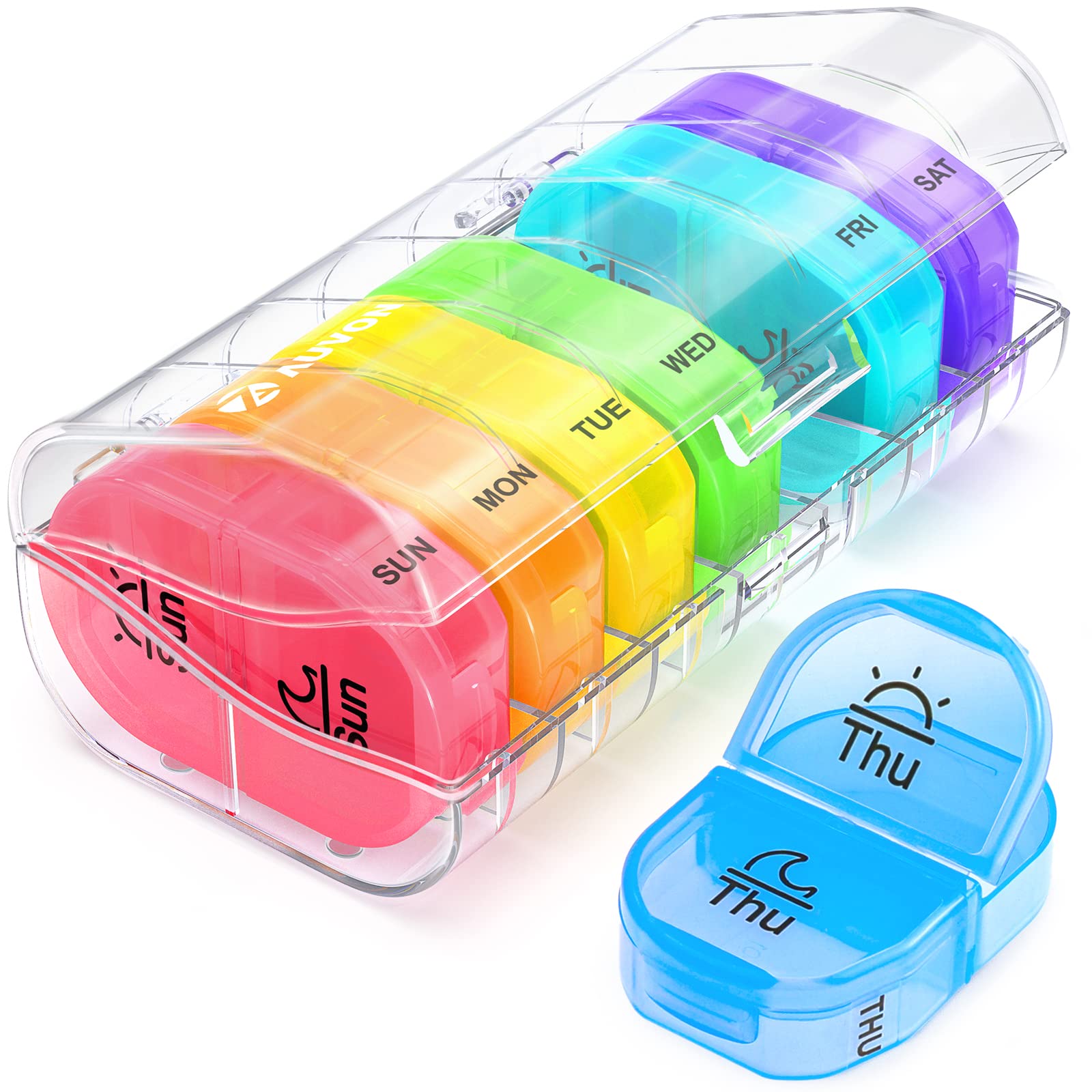 AUVON Pill Box 2 Times a Day, Weekly Pill Organizer AM PM with 7 Daily Pocket Case to Hold Vitamin, Medicine, Medication, and Su
