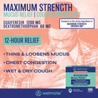 WELMATE Maximum Strength Mucus Relief DM - 1200mg Guaifenesin & 60mg DXM, 12-Hr Cough Suppressant & Expectorant, Bi-Layer Tablet