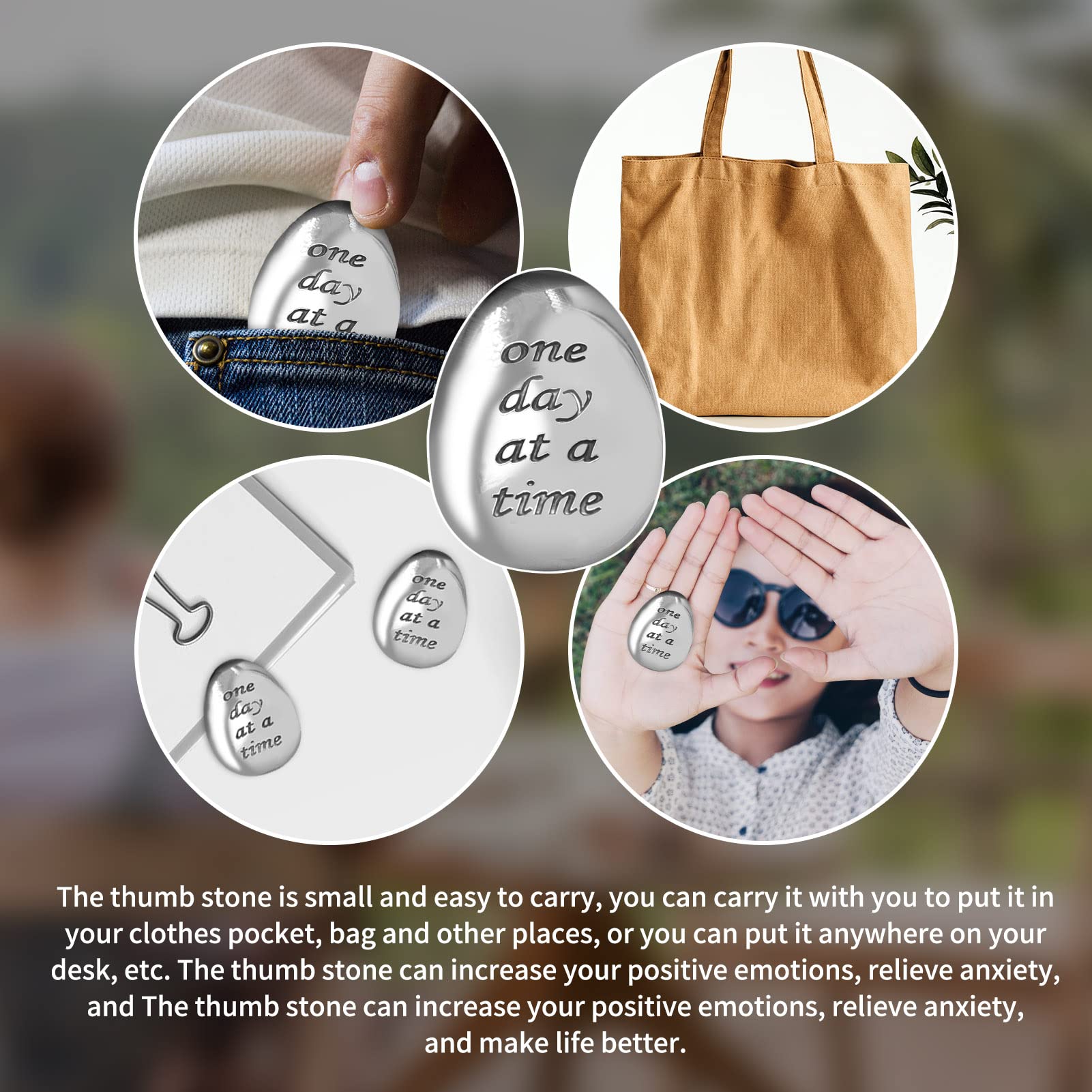 ForFine Soothing Stone Thumb Stones Relieve Anxiety Stones Lucky Inspirational Gift for Parent Family Friend, Meaning One Day at