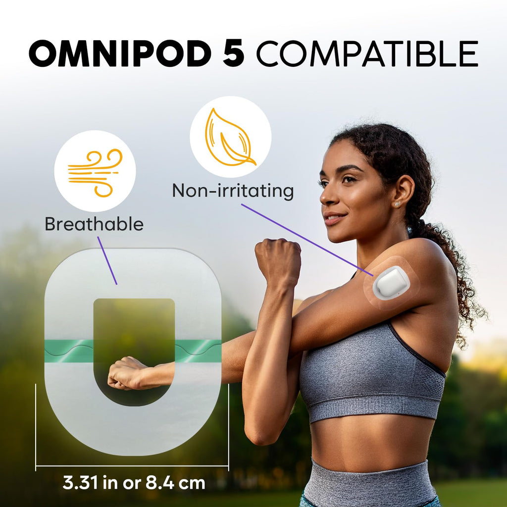 Adamson Omnipod 5 Overpatches - 10 Waterproof Omnipod 5 Adhesive Patches, Sweatproof & Skin-Friendly, No Glue on Center, Easy to