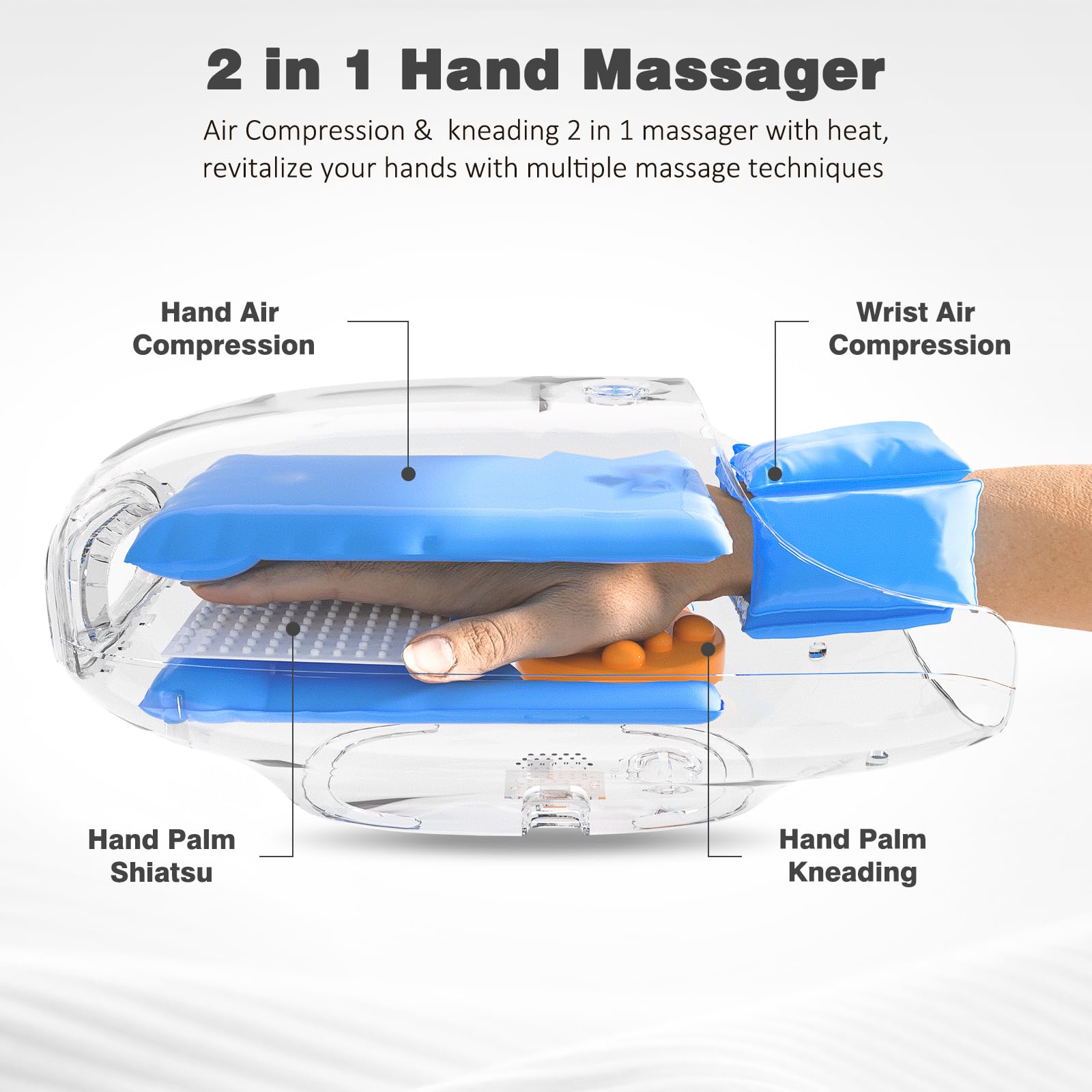 KNQZE Hand Massager with Heat and Compression, Rechargeable Touchscreen Massager with Roller Kneading for Wrist, Carpal Tunnel a
