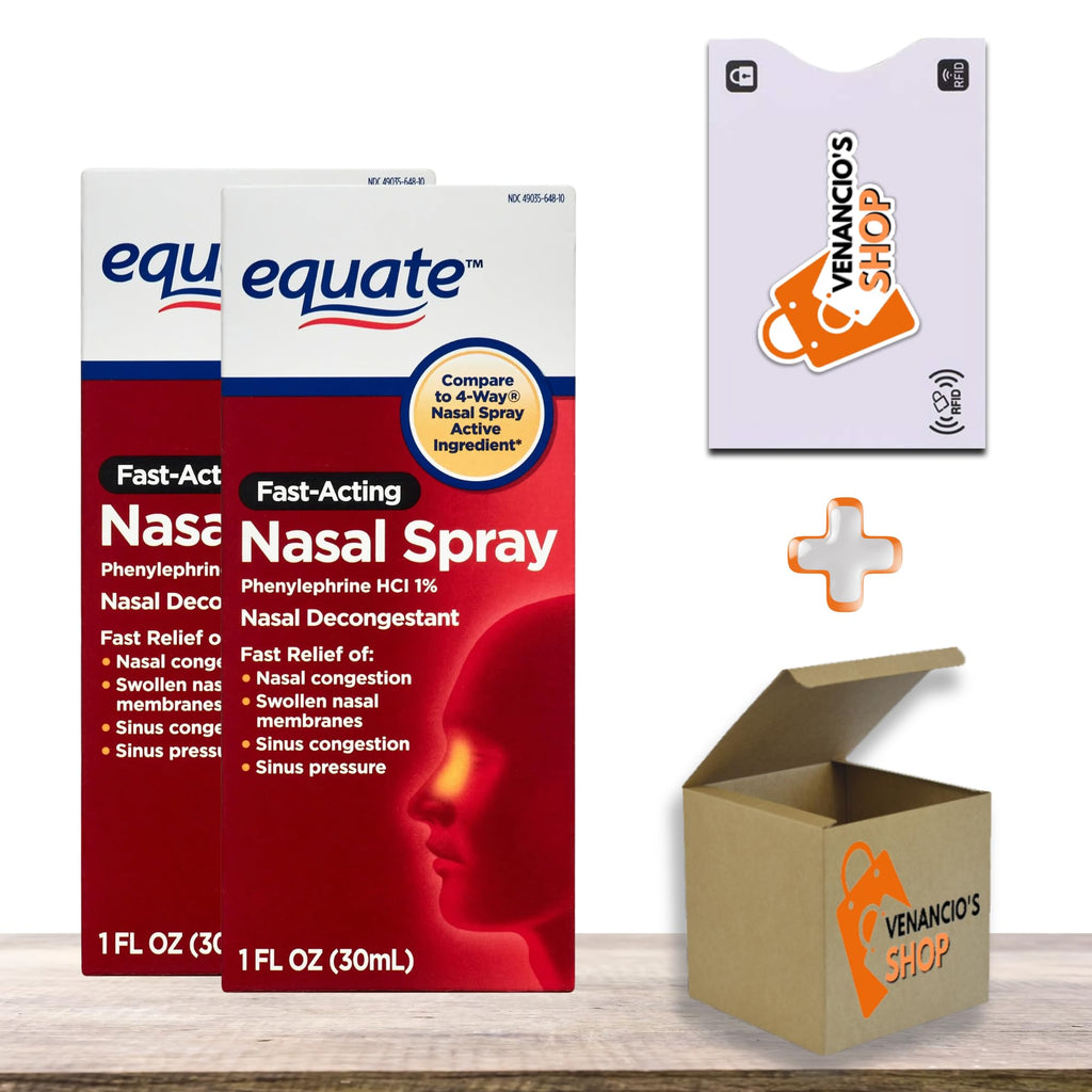 Equate Nasal Four Nasal Spray, Fast Acting Nasal Decongestant, 1 Fl. Oz, Compare to 4 Way - Pack of 2