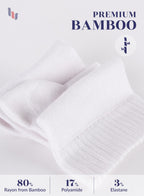 Hugh Ugoli Men's Loose Diabetic Ankle Socks Bamboo, Wide, Thin, Seamless Toe and Non-Binding Top, 4 Pairs, White, Shoe Size: 8-1