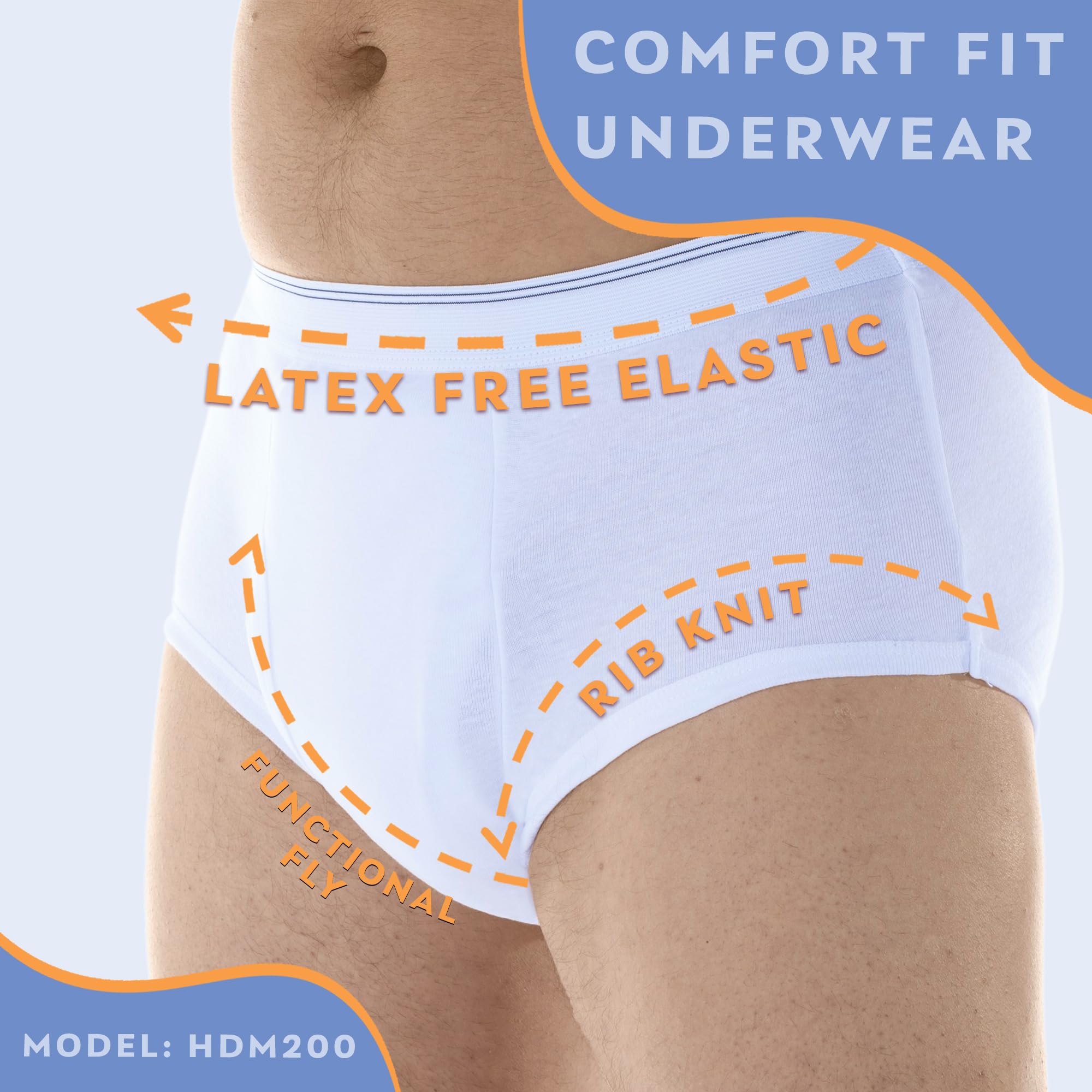 1-Pack Mens Maximum Absorbency Washable Reusable Bladder Control Briefs White 3X (Waist 46-48)