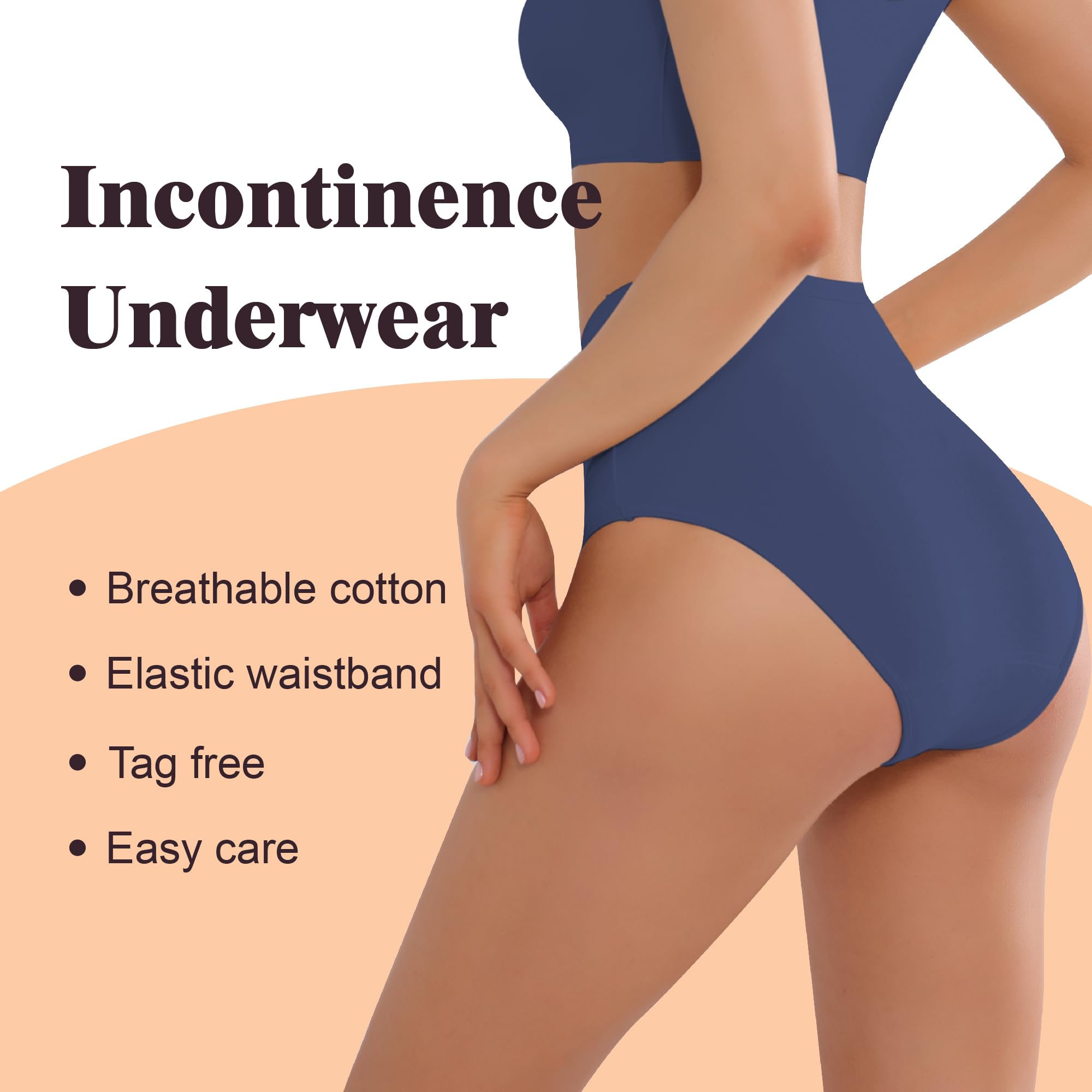 IRISMORII Leak Proof Incontinence Underwear for Women Washable Absorbent Bladder Control Postpartum Briefs 1Pack (Dark Blue L)