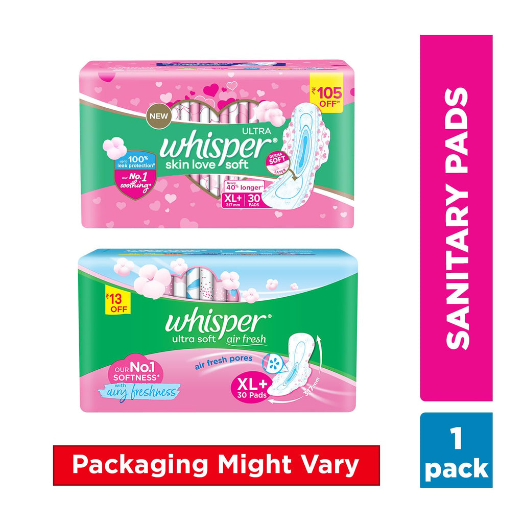 Whisper Ultra Soft Sanitary Pads - 30 Pieces (XL Plus)