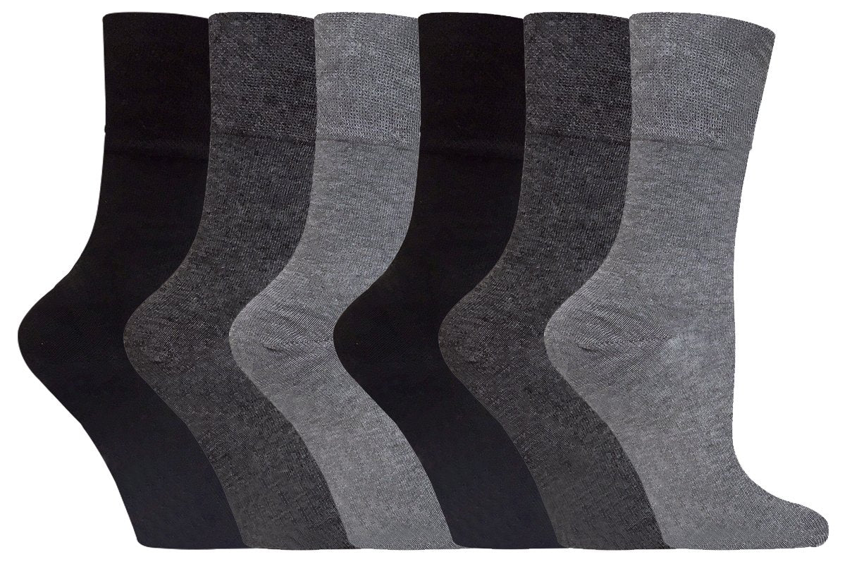 Gentle Grip - 6 Pack of Ladies Diabetic Socks -5-9 us (Grey)