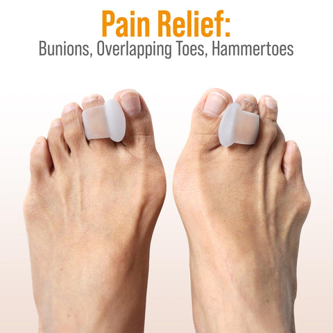 5 STARS UNITED Big Toe Spacers for Men & Women - 4 Gel Separators for Overlapping & Curled Toes, Bunions, Alignment - Silicone S