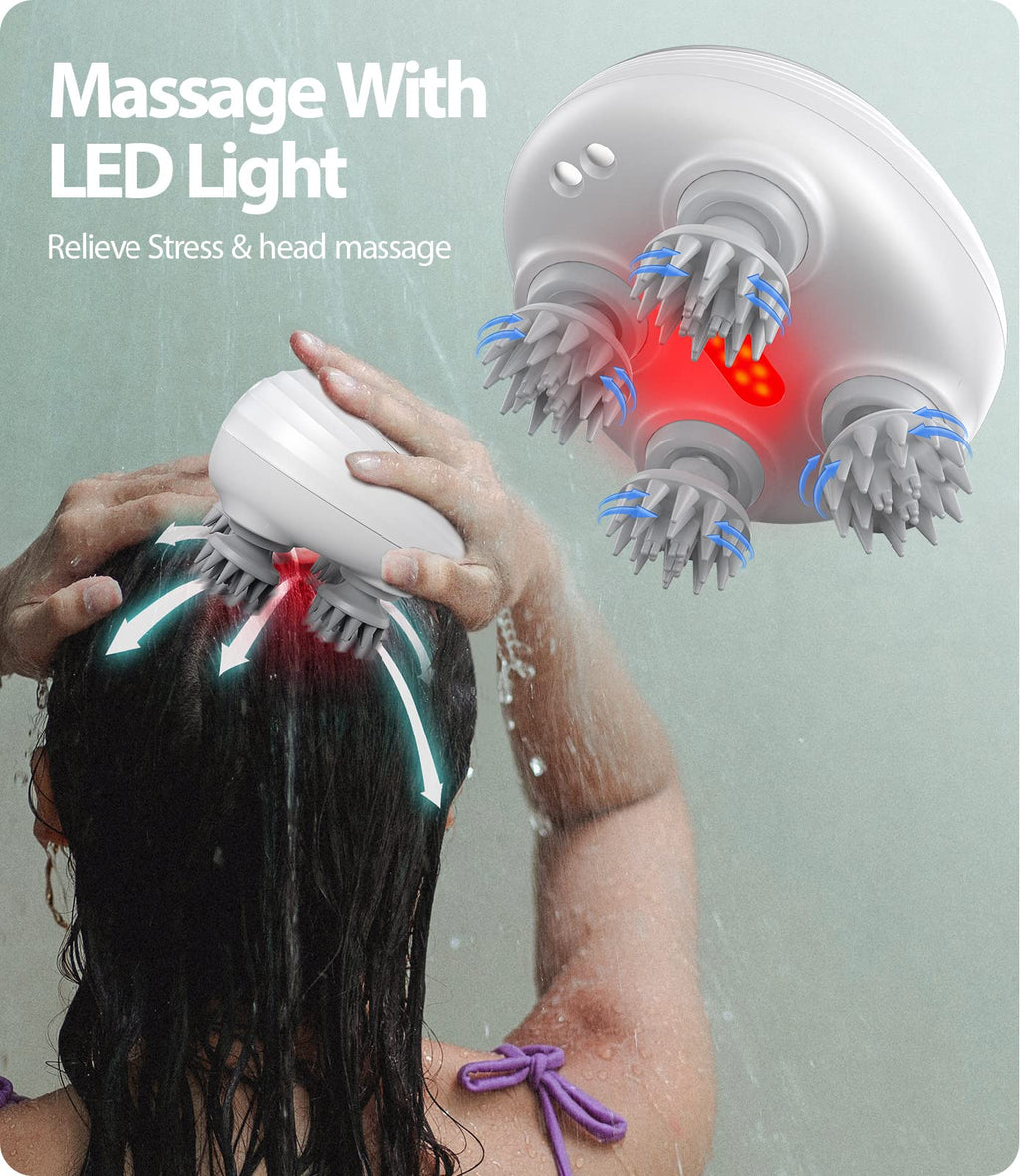 VIVIYA Electric Scalp Massager with LED Light, Waterproof Electric Hair Massager with 8 Massage Claws, Portable Head Massager Sc