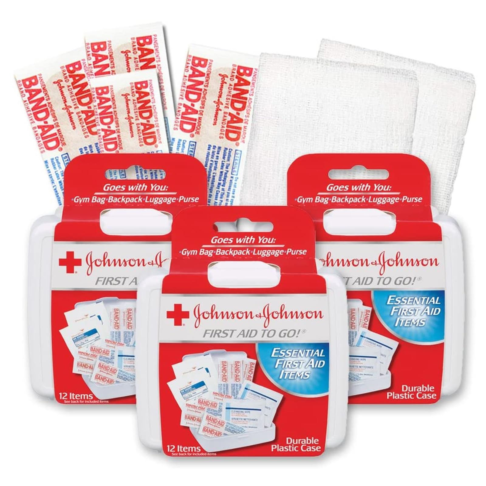 Johnson & Johnson First First Aid Kit for Car, Office, Purse Travel Size (Pack of 3) With Cleansing Wipe