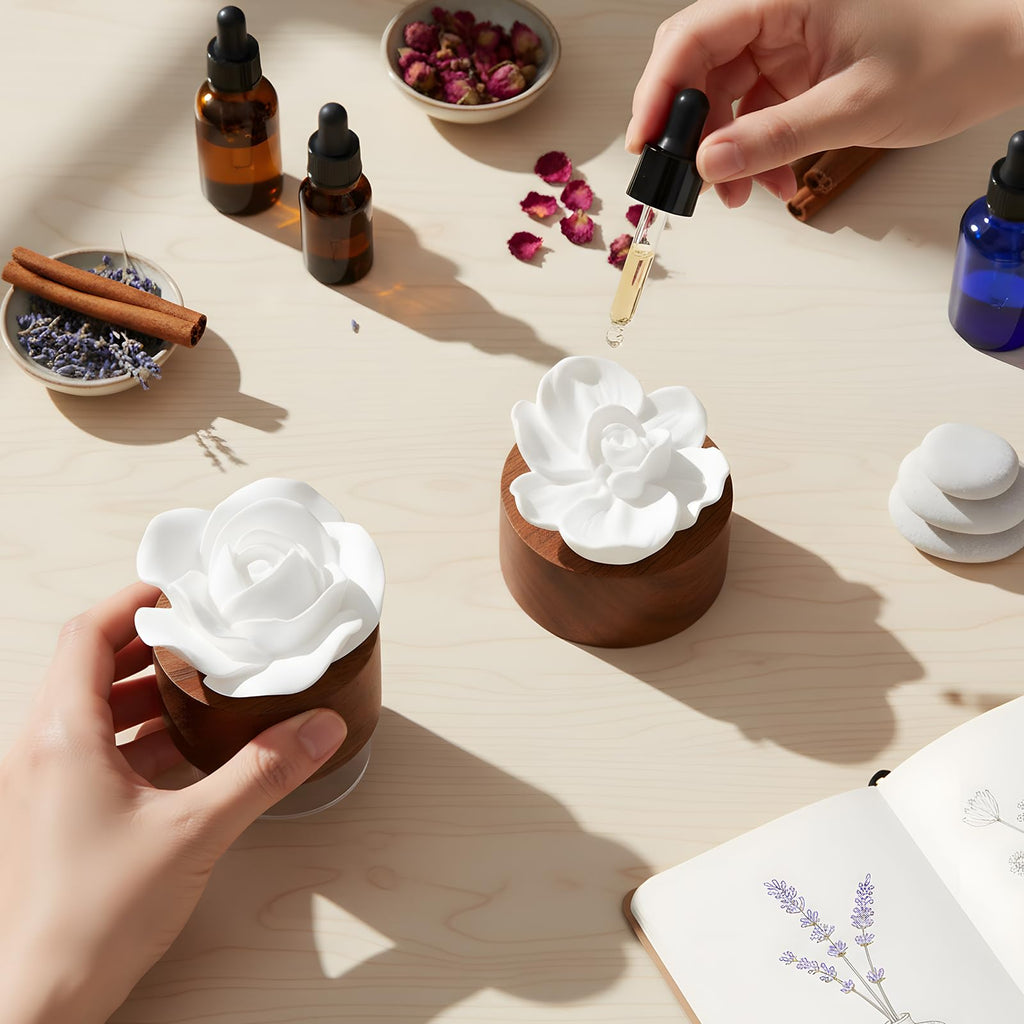 Acellegic 2 Pcs Flower Diffusers Phalaenopsis Rose Flower Ceramic Aromatherapy Essential Oil Passive Diffusers Non Electric Batt