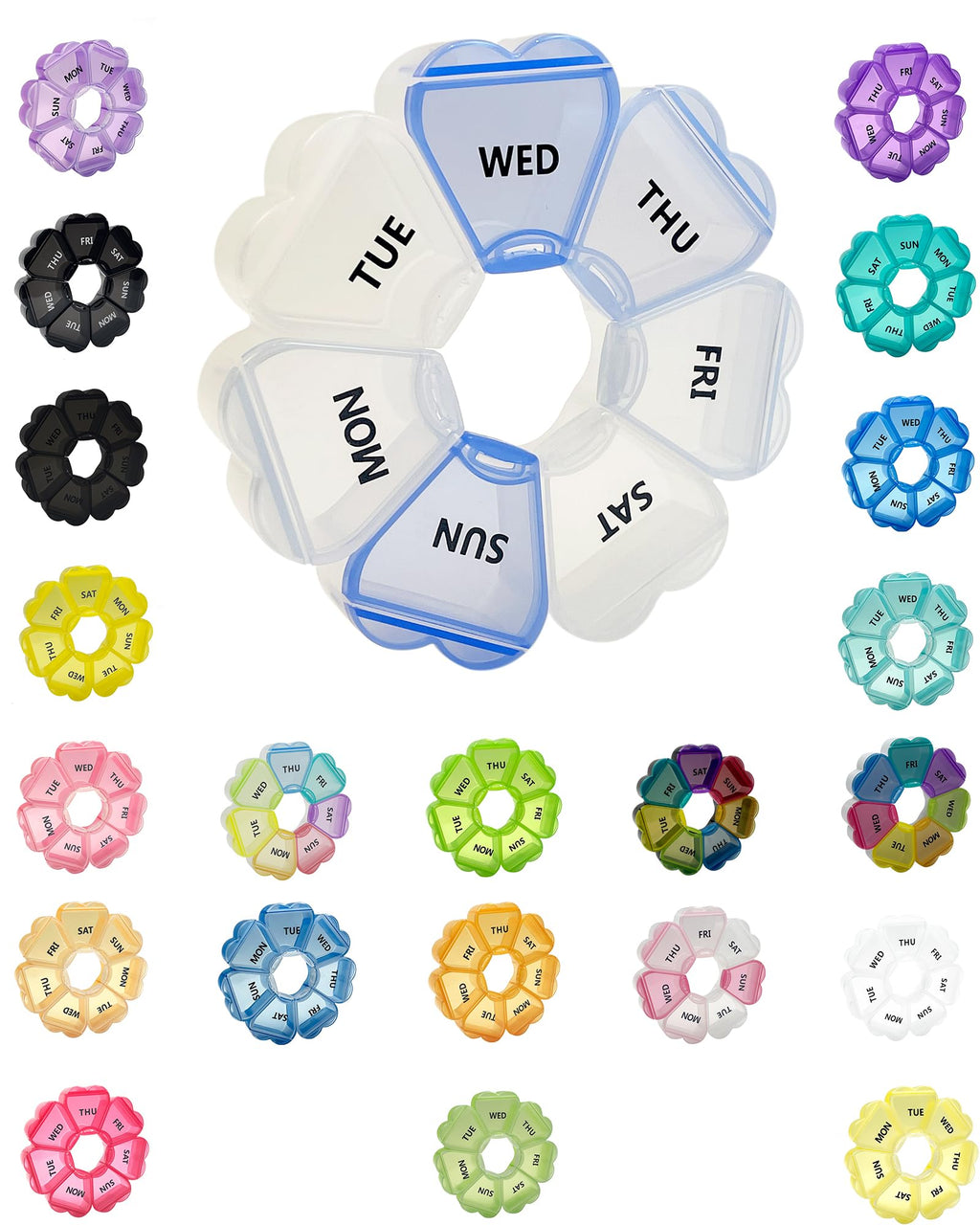 Large Weekly Pill Organizer,7 Day Cute Heart Pill Organizer,Weekly Container for Fish Oil/Medicine/Supplements (Blue1)