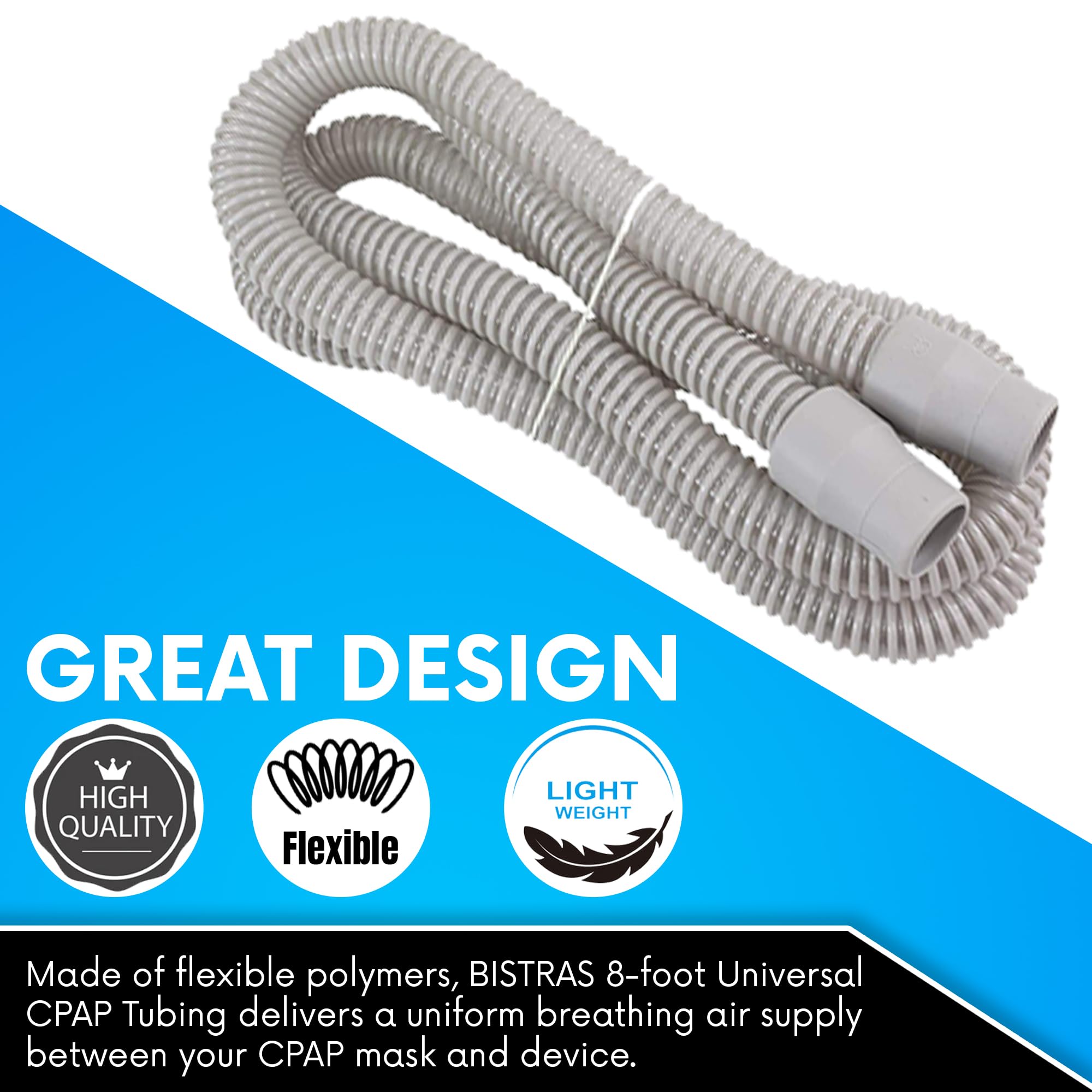 BISTRAS Made in USA- 8 Foot Universal CPAP Tubing - Compatible with All Major CPAP, BiPAP and Most Machines (2 Pack)