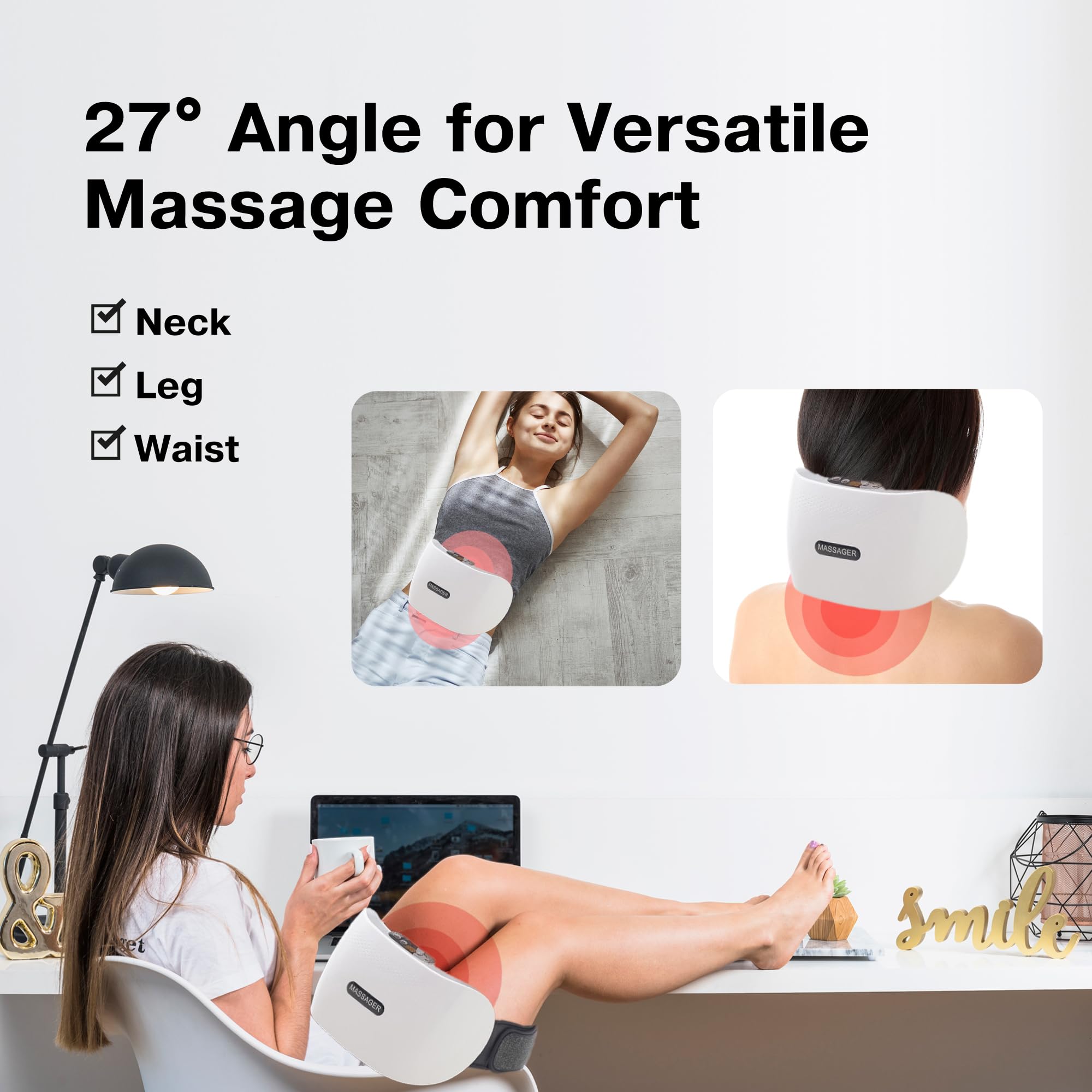 Abdominal Stomach Belly Massager Belt - Rechargeable Automatic Electric Heated Dual Kneading Red Light Machine - Waist Heat Mass