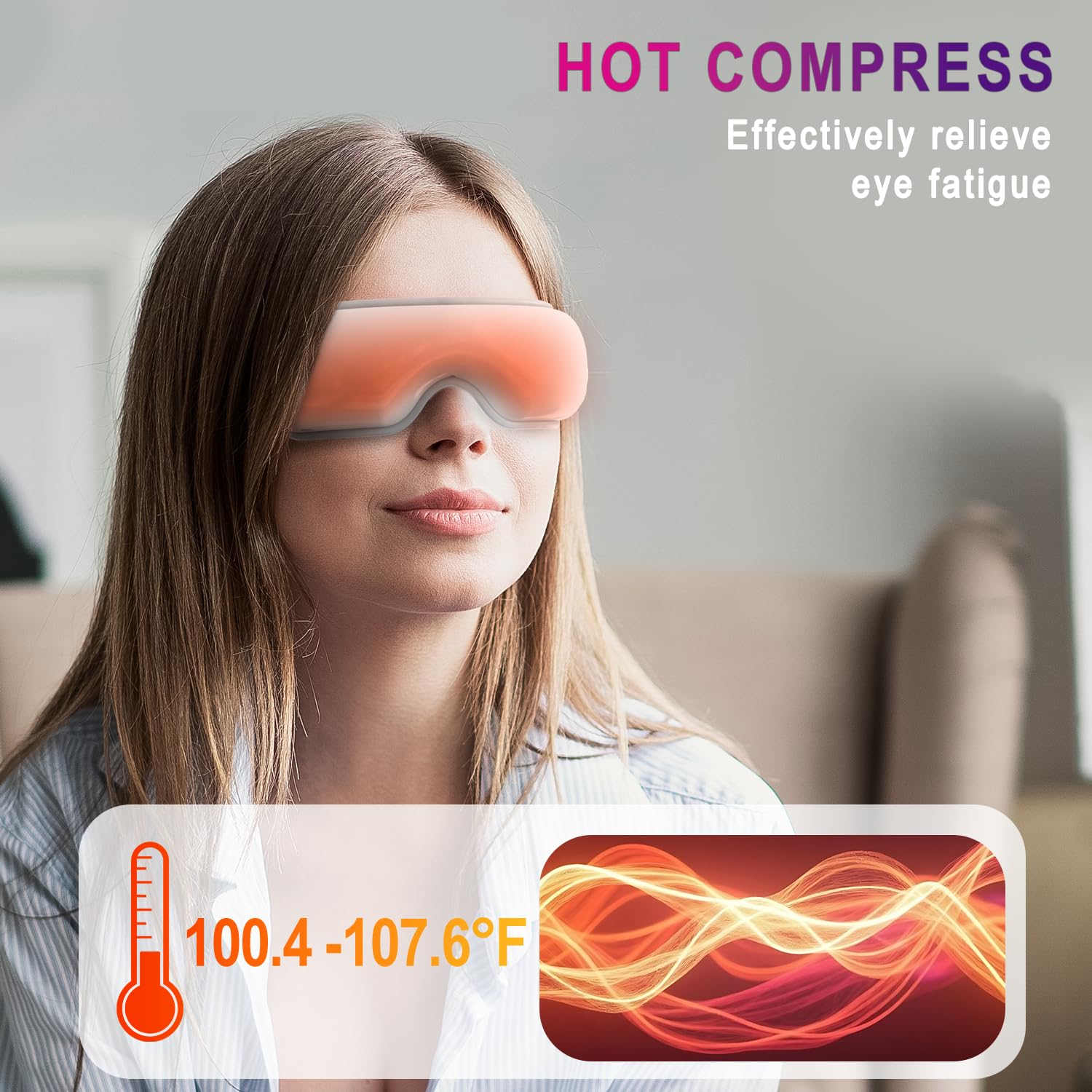 Eye Massager with Heat & Bluetooth Music - Rechargeable Eye Mask for Migraine Relief & Sleep Improvement,Includes EVA Travel Cas