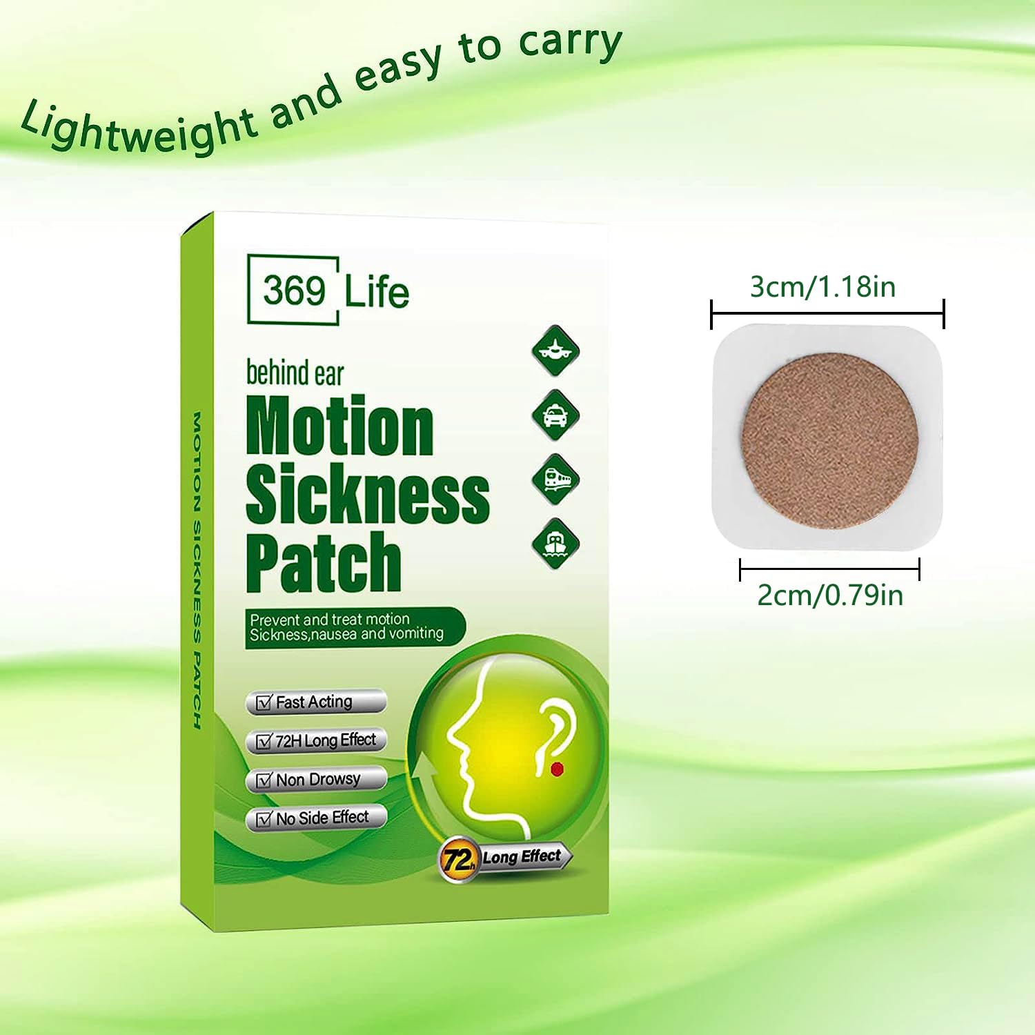 369 Life Motion Sickness Patches for Car and Boat Rides, Ships, Cruise and Airplane & Other Forms of Transport - Travel Essentia