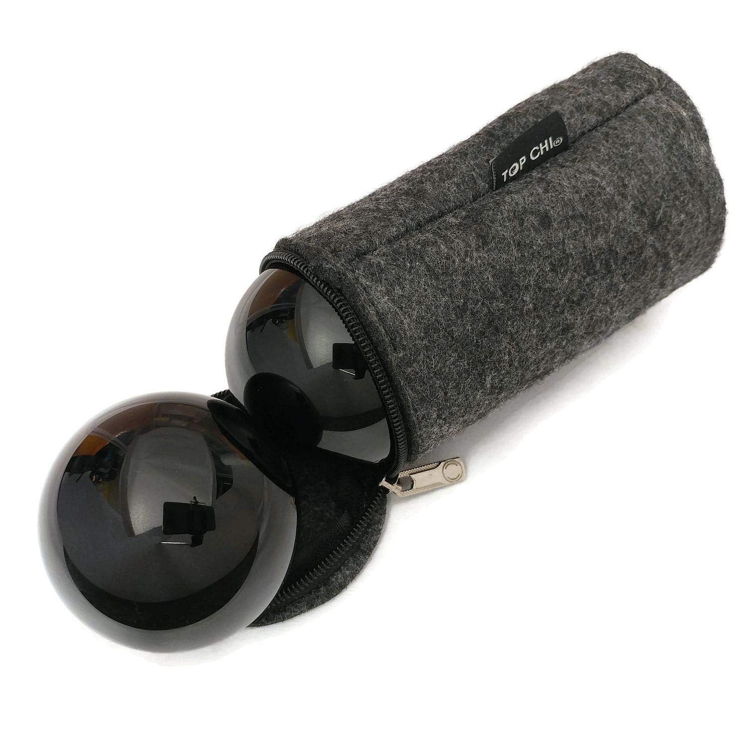 Top Chi Black Obsidian Baoding Balls with Carry Pouch for Hand Therapy, Exercise, and Stress Relief (Medium 1.5 Inch)