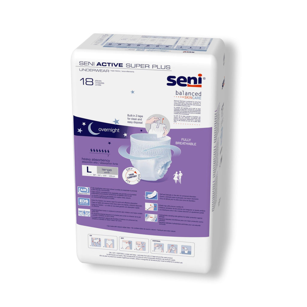 Seni Active Super Plus, Underwear for Heavy Incontinence, Large, 18 Count (Pack of 4)