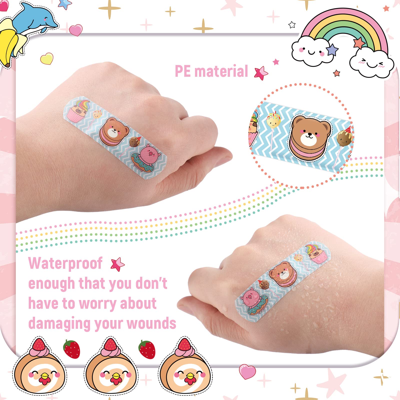 Kids Adhesive Bandages Bulk Cute Cartoon Bandages for Kids Waterproof Breathable Protect Scrapes and Cuts for Girls Boys Childre