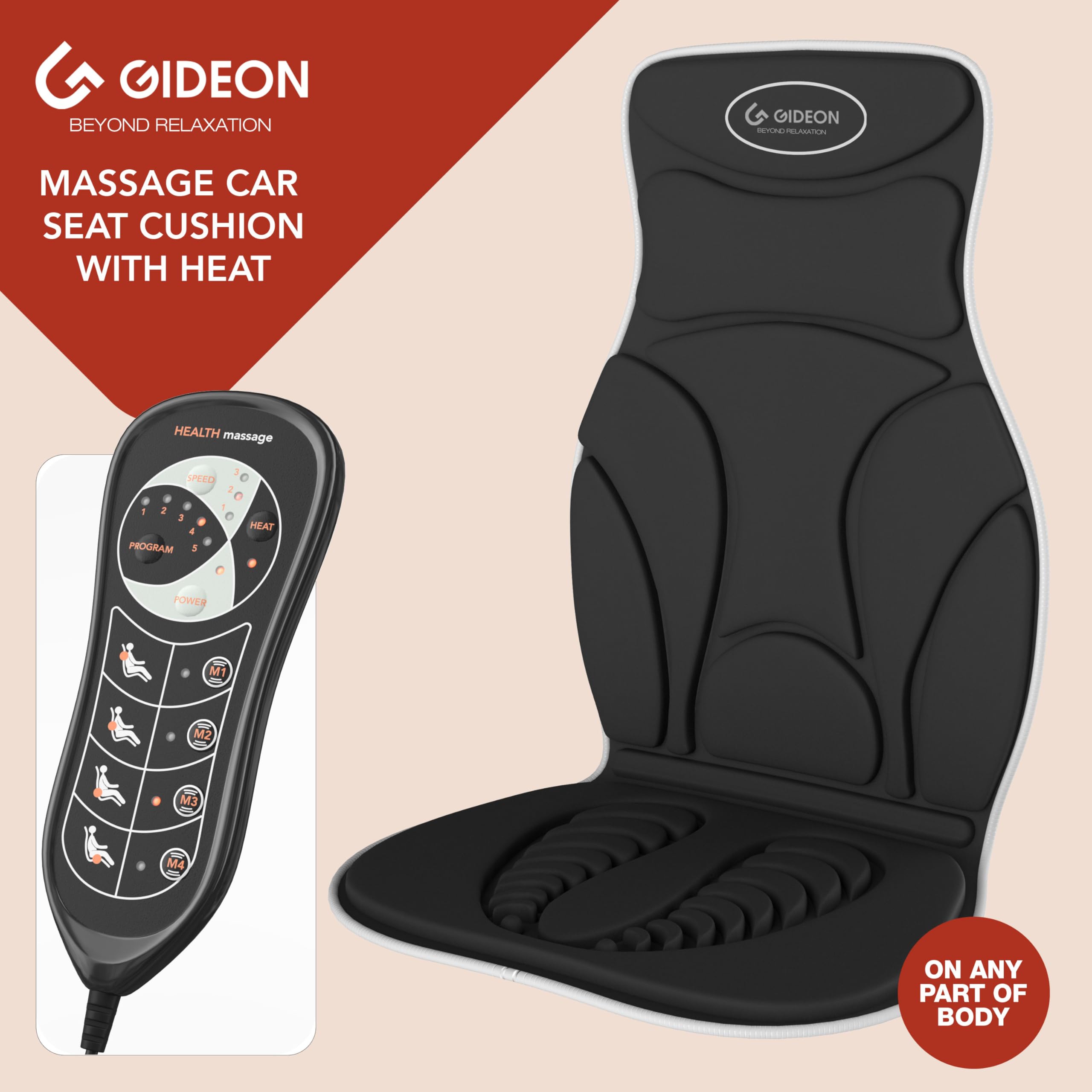 GIDEON Massage Cushion with Heat, 8 Vibration Motors Seat Warmer, Back Massager for Chair, Massage Chair Upper/Lower Back, Shoul