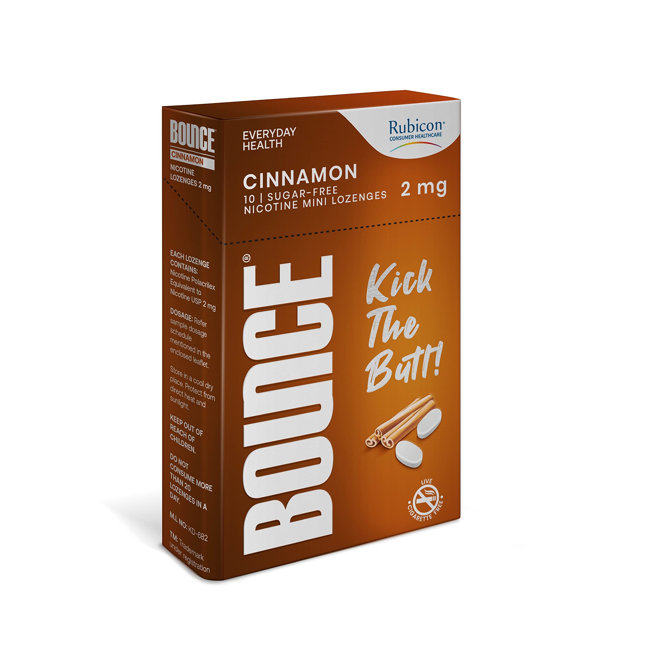 Rubicon Bounce Nicotine Mini Lozenge 2 Mg | Cinnamon Flavour, Sugar Free | Usfda Approved | Helps Quit Smoking | 30 Packs Of 10 