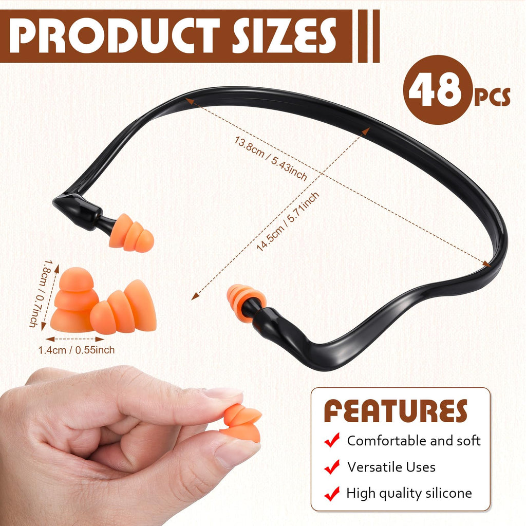 LEIFIDE 48 Pcs Banded Ear Plugs for Shooting Range Silicone Reusable Ear Protection Plugs Noise Cancelling Lightweight Earplug f