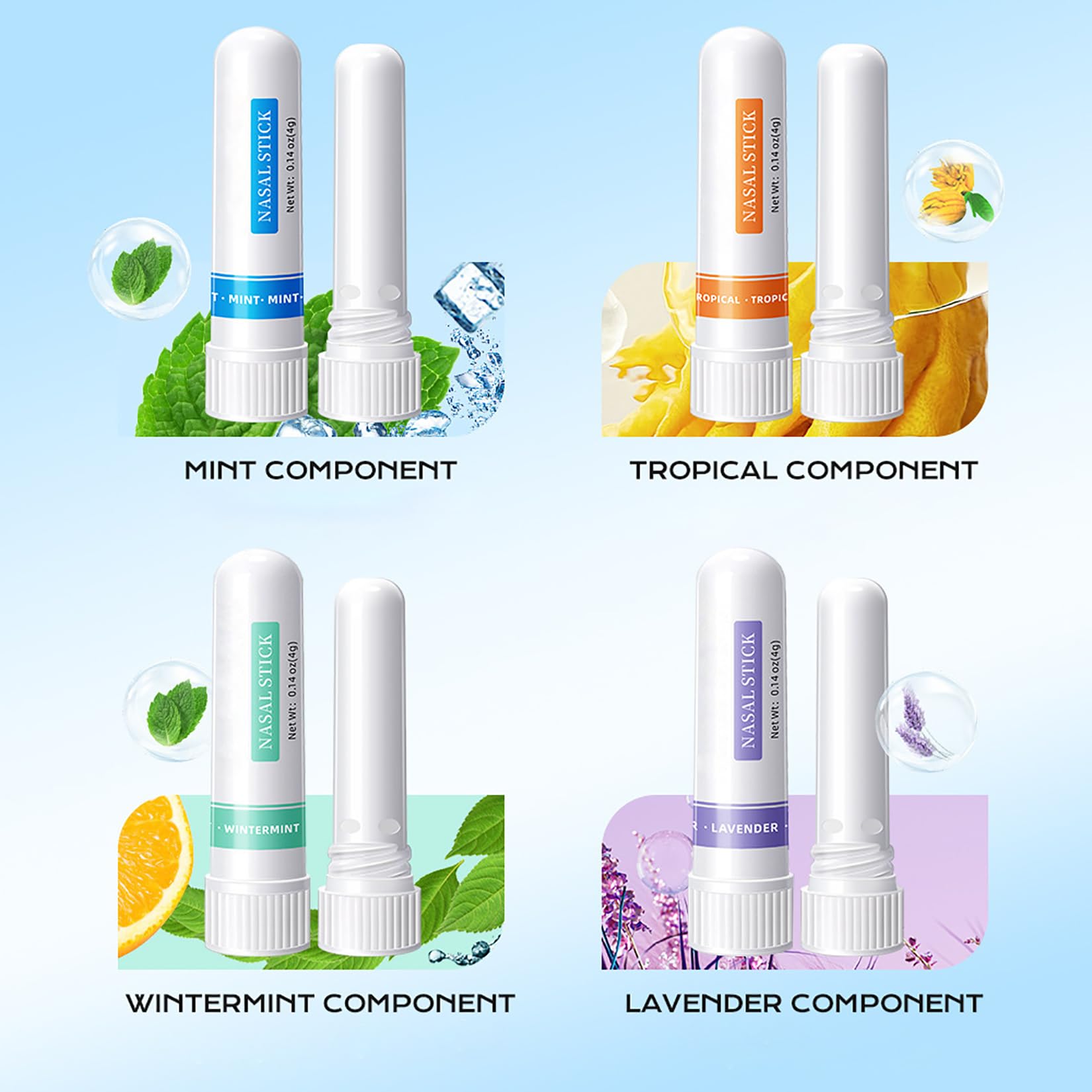 AZHAIBUQI Nasal Stick, Portable Nasal Stick for Daily Refreshing, Pure and Natural Ingredients (4 Packs/1 PC)