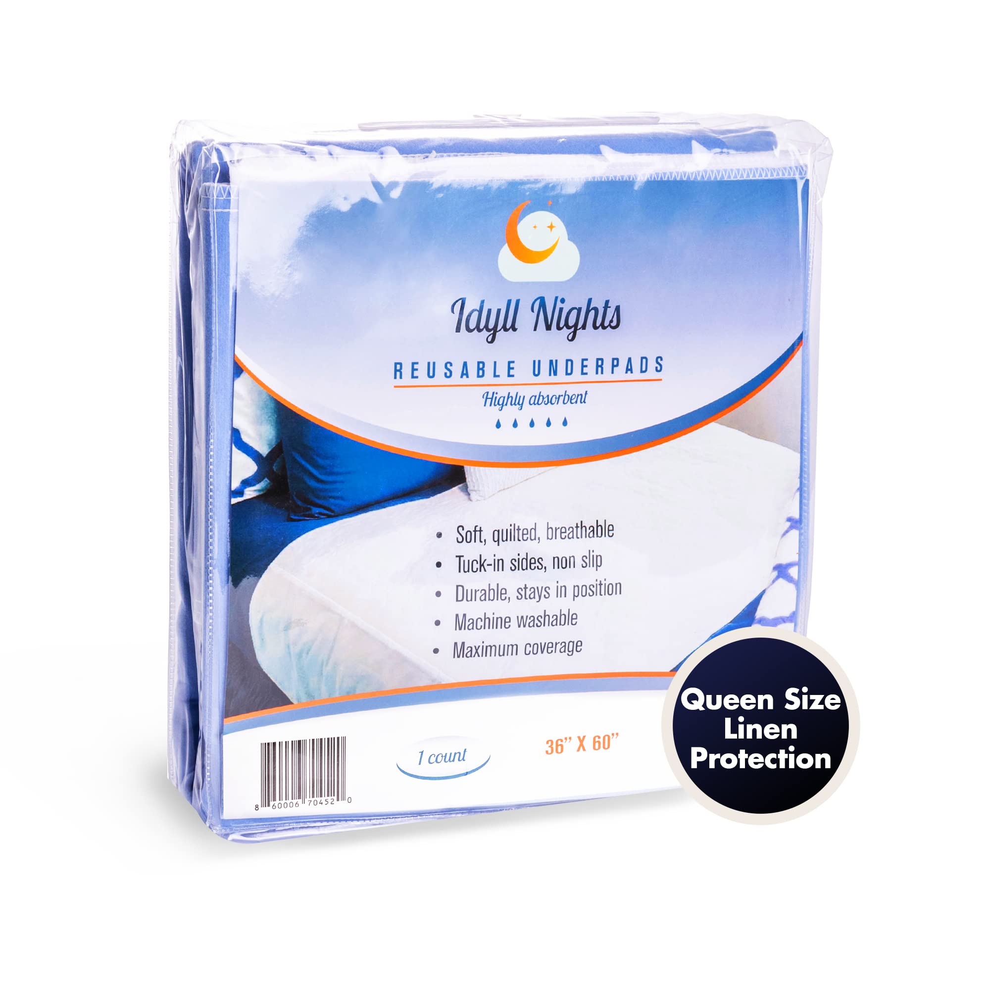 Washable Incontinence Bed Pad - Waterproof with Tuck-in-Sides - Leakage & Sweat Mattress Protector - Reusable Full/Queen 36x60 i