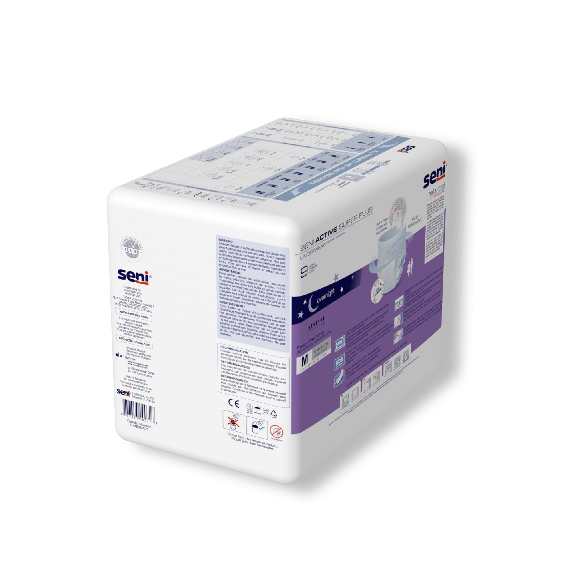 Seni Active Super Plus Disposable Underwear Pull On with Tear Away Seams Medium, S-ME09-AP1, Heavy, 36 Ct