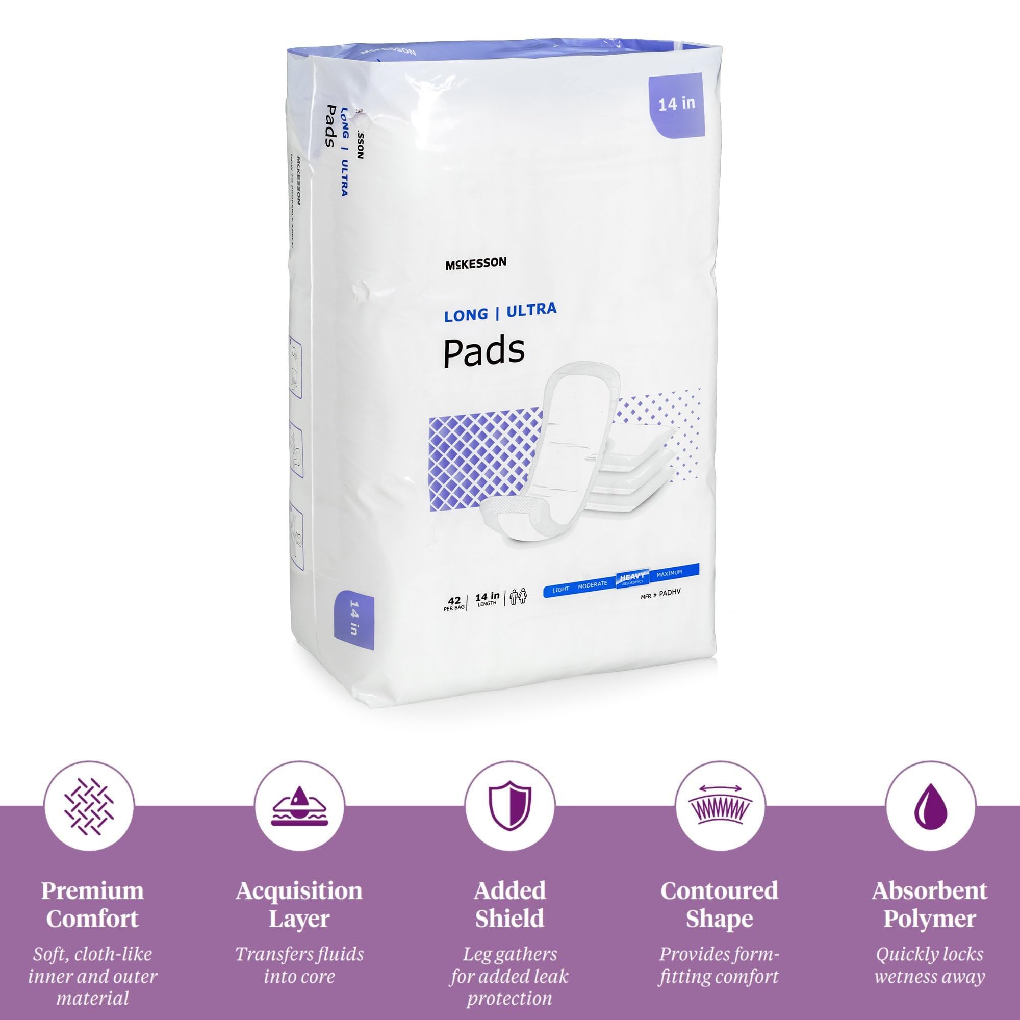 McKesson Ultra Pads for Women, Incontinence, Heavy Absorbency, 14 in, 42 Count, 4 Packs, 168 Total