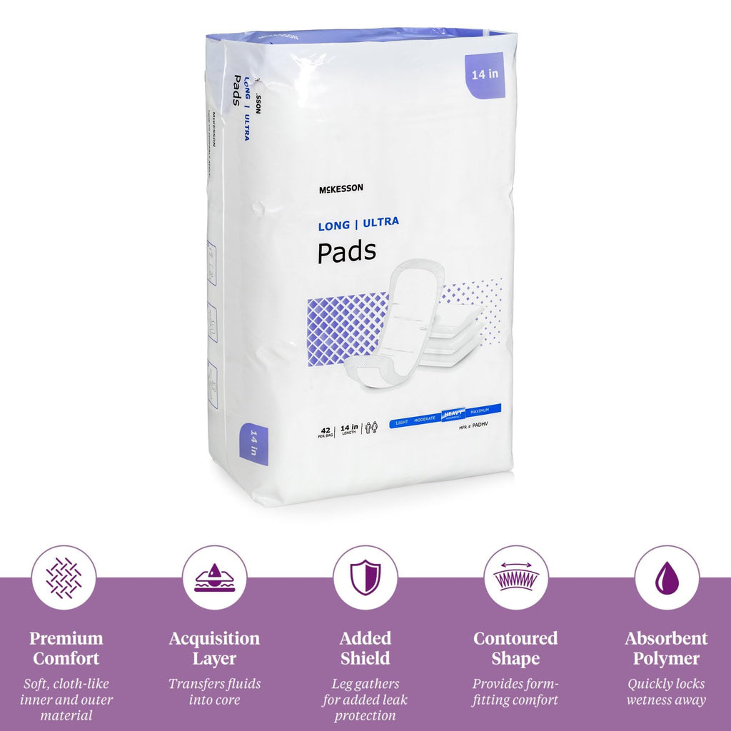 McKesson Ultra Pads for Women, Incontinence, Heavy Absorbency, 14 in, 42 Count, 1 Pack