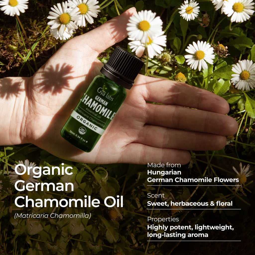 Gya Labs USDA Certified Organic German Chamomile Essential Oil for Diffuser - 100% Pure Natural Organic Chamomile Oil for Skin,