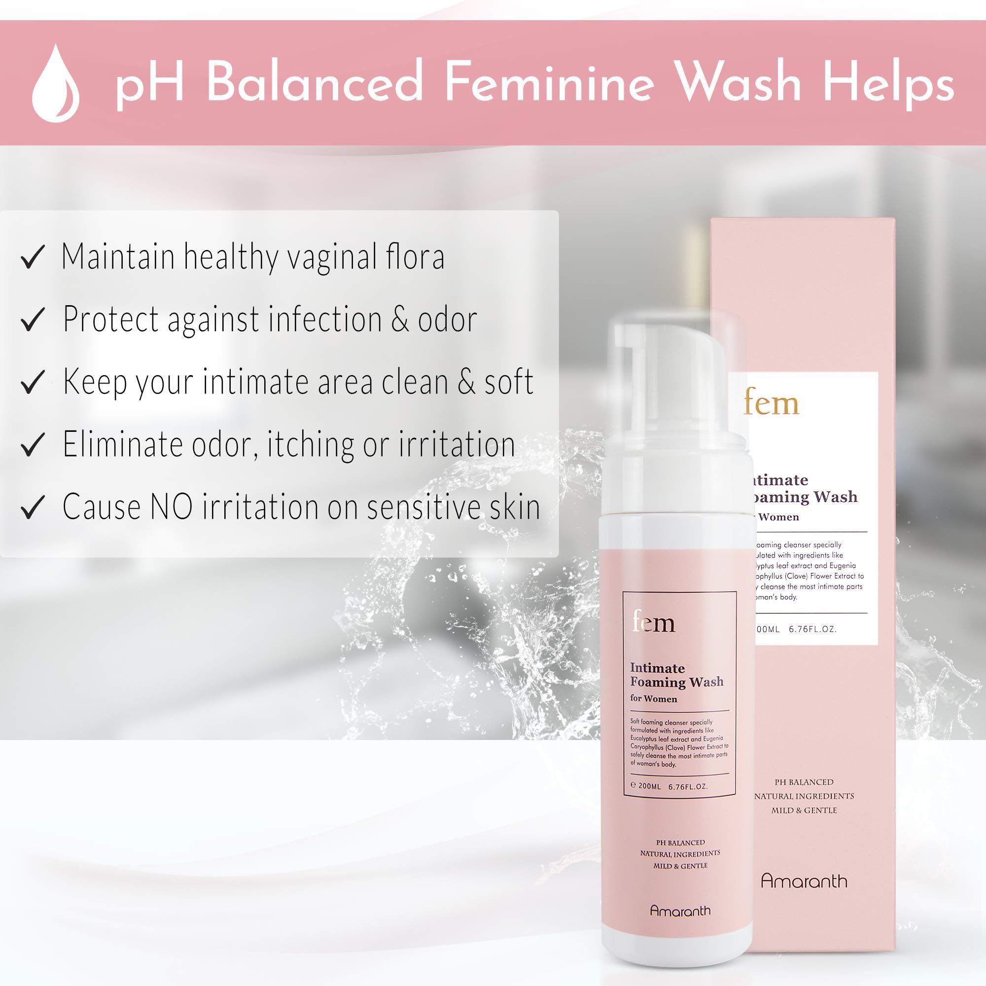 fem pH Balance Intimate Wash for Women, Feminine Wash for Sensitive Skin, Gentle Cleanser for Daily Use, Helps Eliminate Irritat