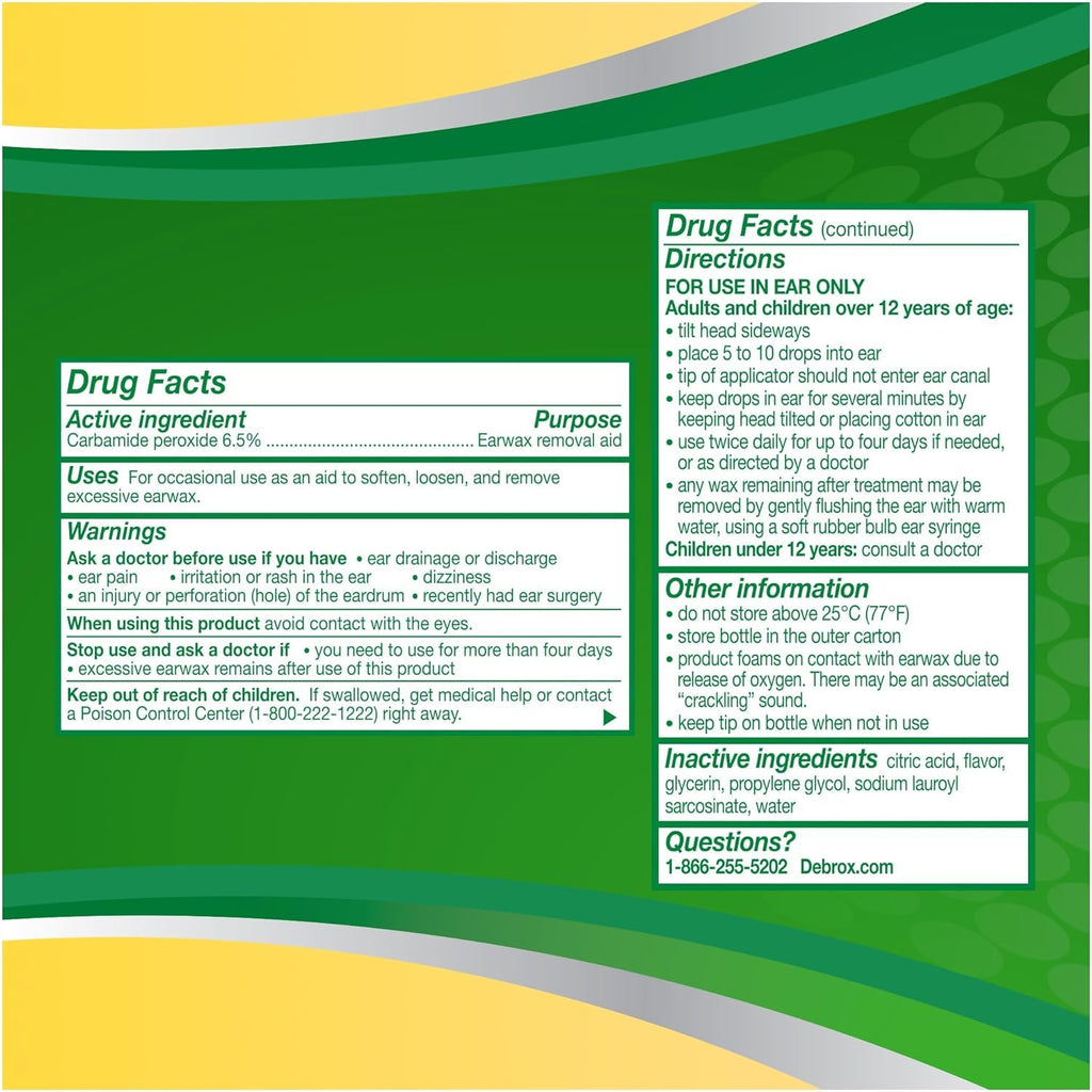 Debrox Earwax Removal Drops with Gentle Microfoam Cleansing Action, 0.5 fl oz, Adults and Children Over 12 Years of Age (Pack of