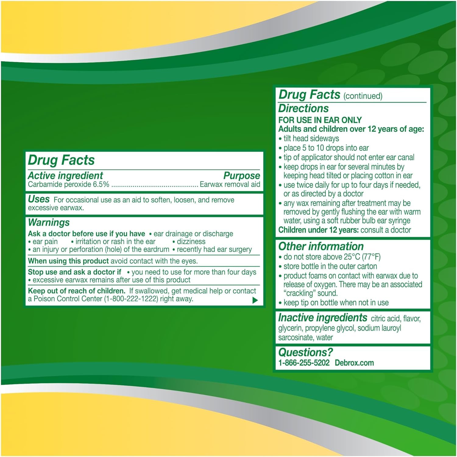 Debrox Earwax Removal Drops with Gentle Microfoam Cleansing Action, 0.5 fl oz, Adults and Children Over 12 Years of Age (Pack of