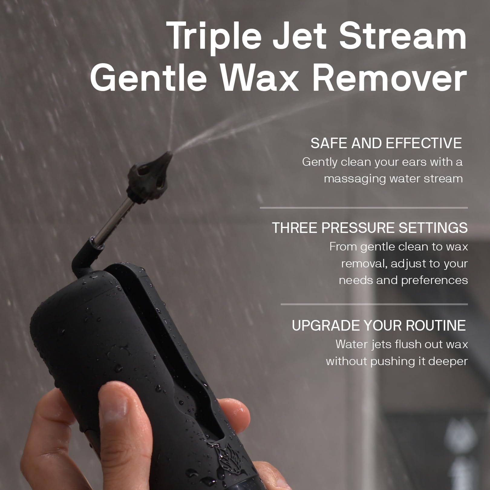Wush Pro By Black Wolf- Deluxe Water Powered Ear Cleaner- Safe & Effective- Electric Triple Jet Stream 3 Pressure Settings For E