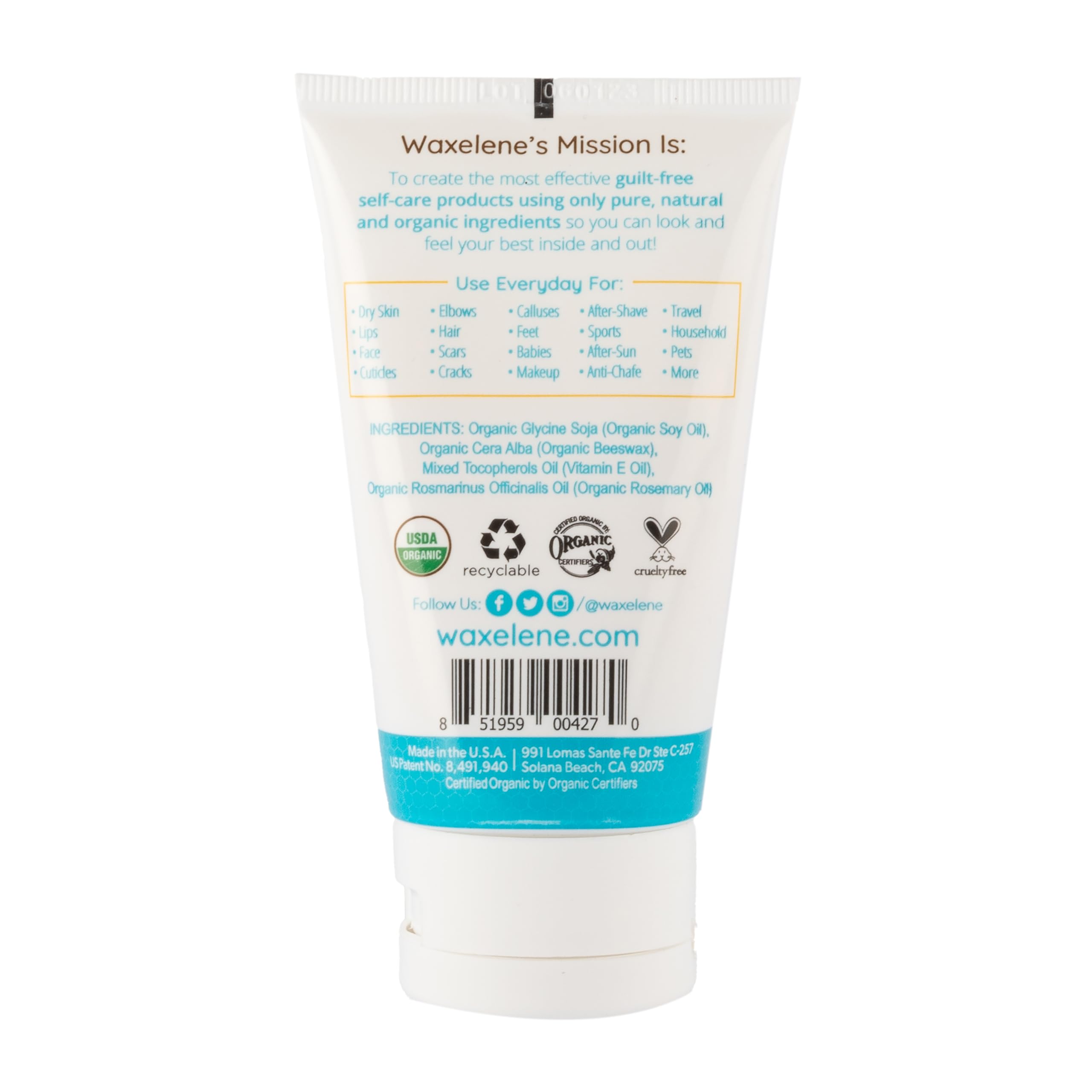 Waxelene Multipurpose Ointment Travel Tube, Organic Aerated Balm the Petroleum Jelly Alternative Soothing Botanical Eczema Dry S