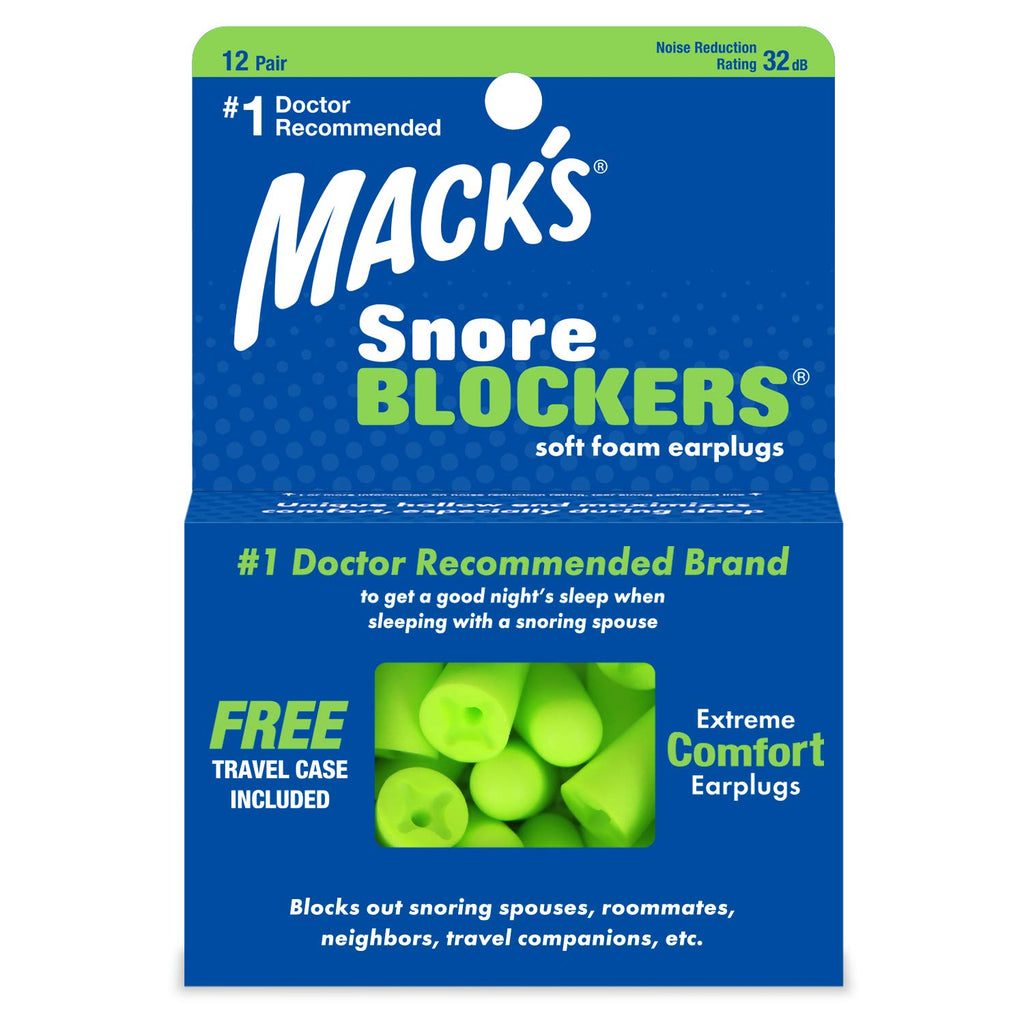 Macks Snore Blockers Soft Foam Earplugs, 12 Pair - 32 dB High NRR, 37 dB SNR - Comfortable Ear Plugs for Sleeping, Snoring, Loud
