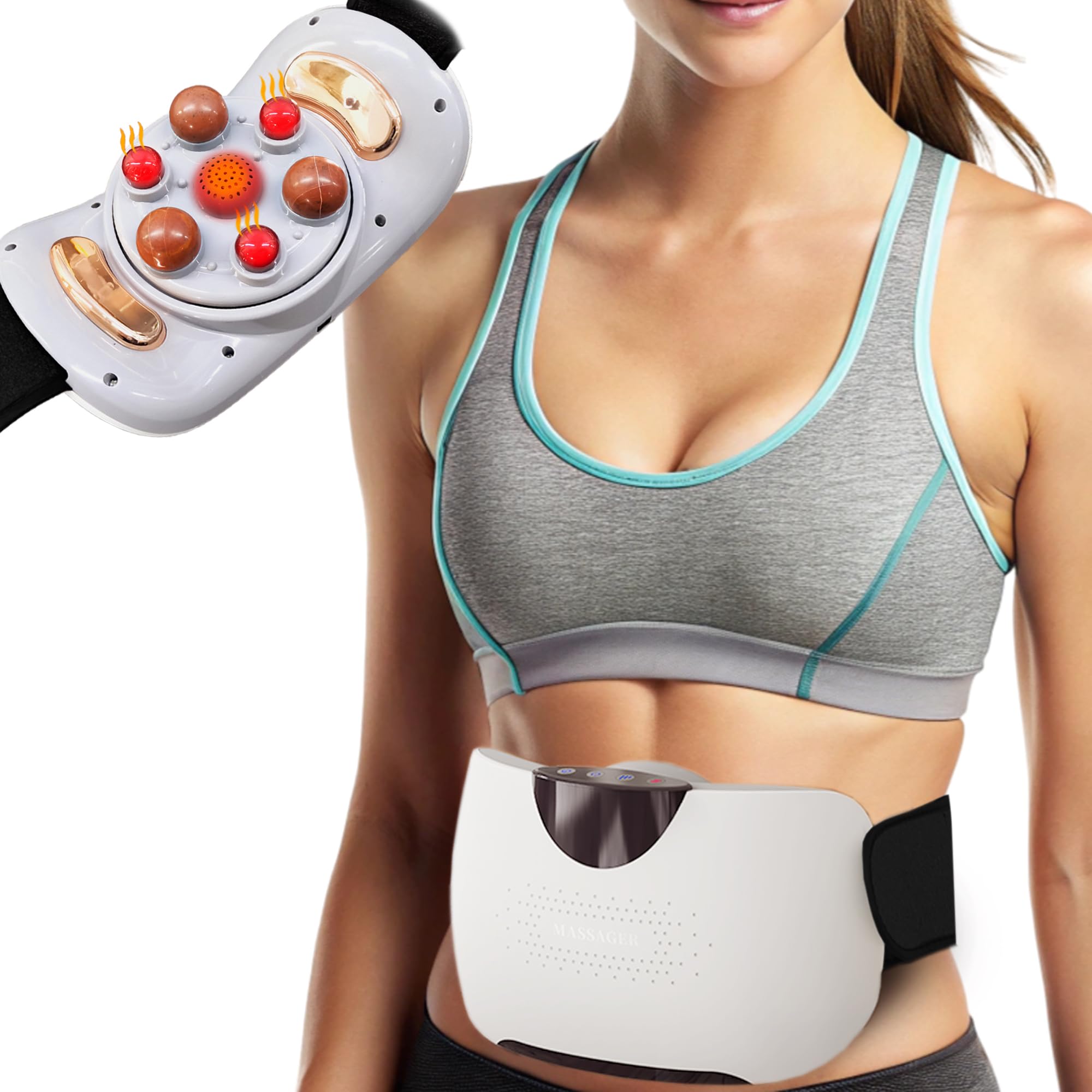 Abdominal Massager - Electric Stomach Tummy Anti Cellulite Remover Machine for Flat Belly - Real Bian Stone Kneading Heat Relief