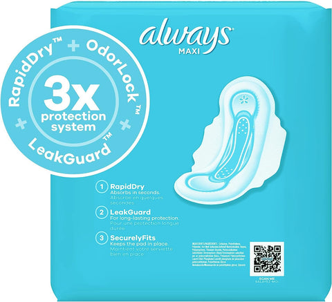 Always Maxi Feminine Pads for Women, Size 3 Extra Long Super Absorbency, with Wings, Unscented, 33 Count